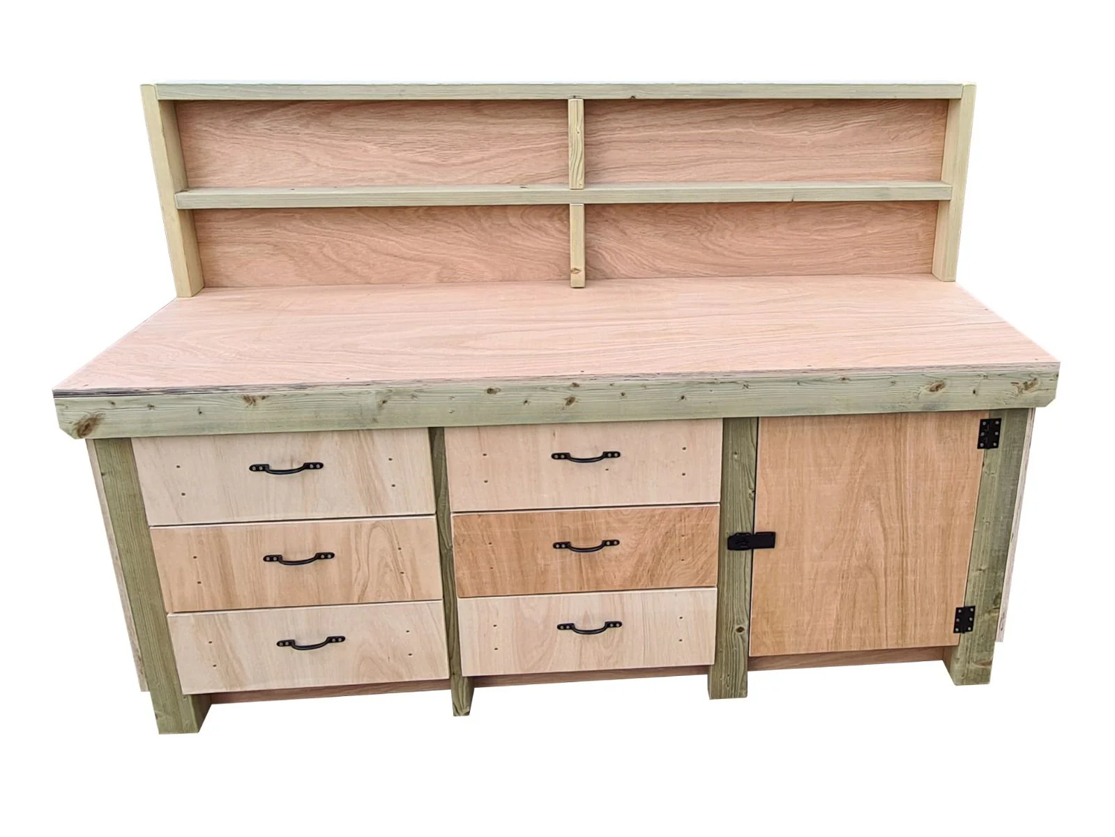 Wooden Eucalyptus hardwood top workbench, cabinet with lockable cupboard (V.3) with back - Image 9