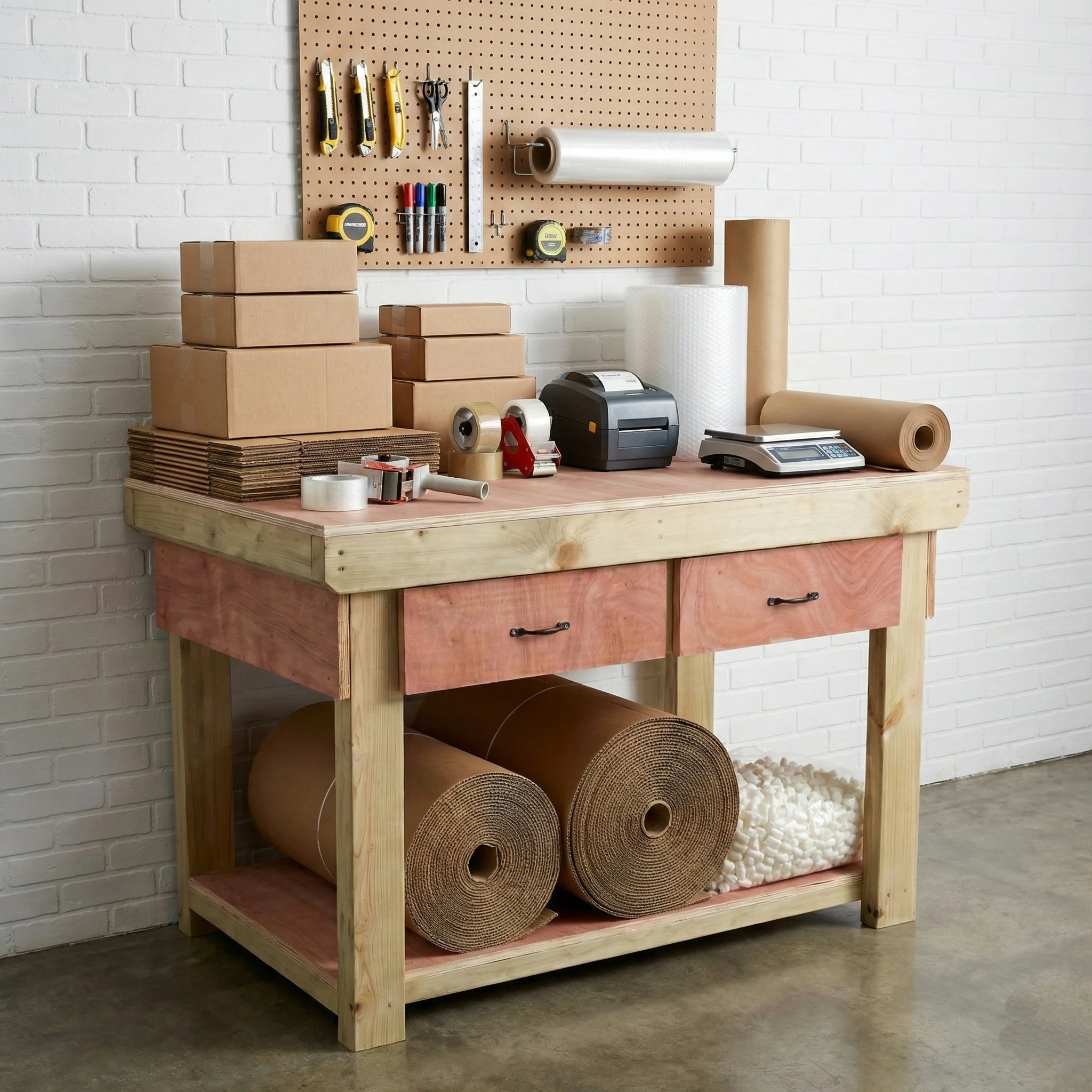Wooden Eucalyptus hardwood workbench, tool cabinet with drawer (V.1) - Image 9