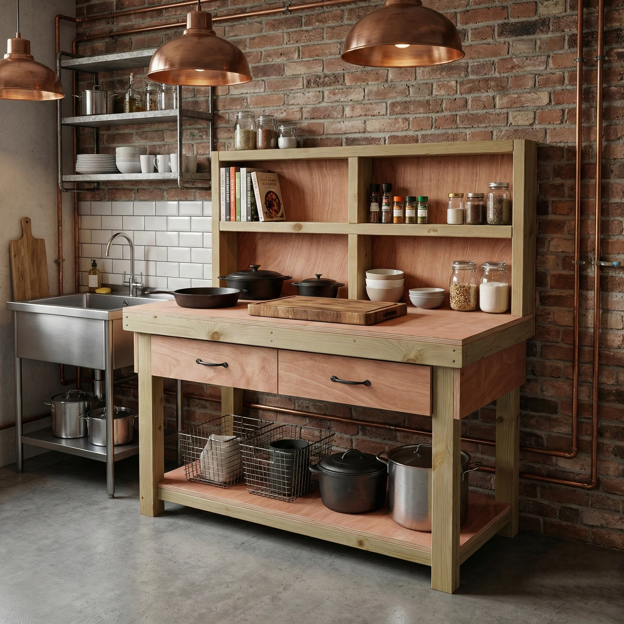 Wooden Eucalyptus hardwood workbench, tool cabinet with drawer (V.1) with back - Image 10