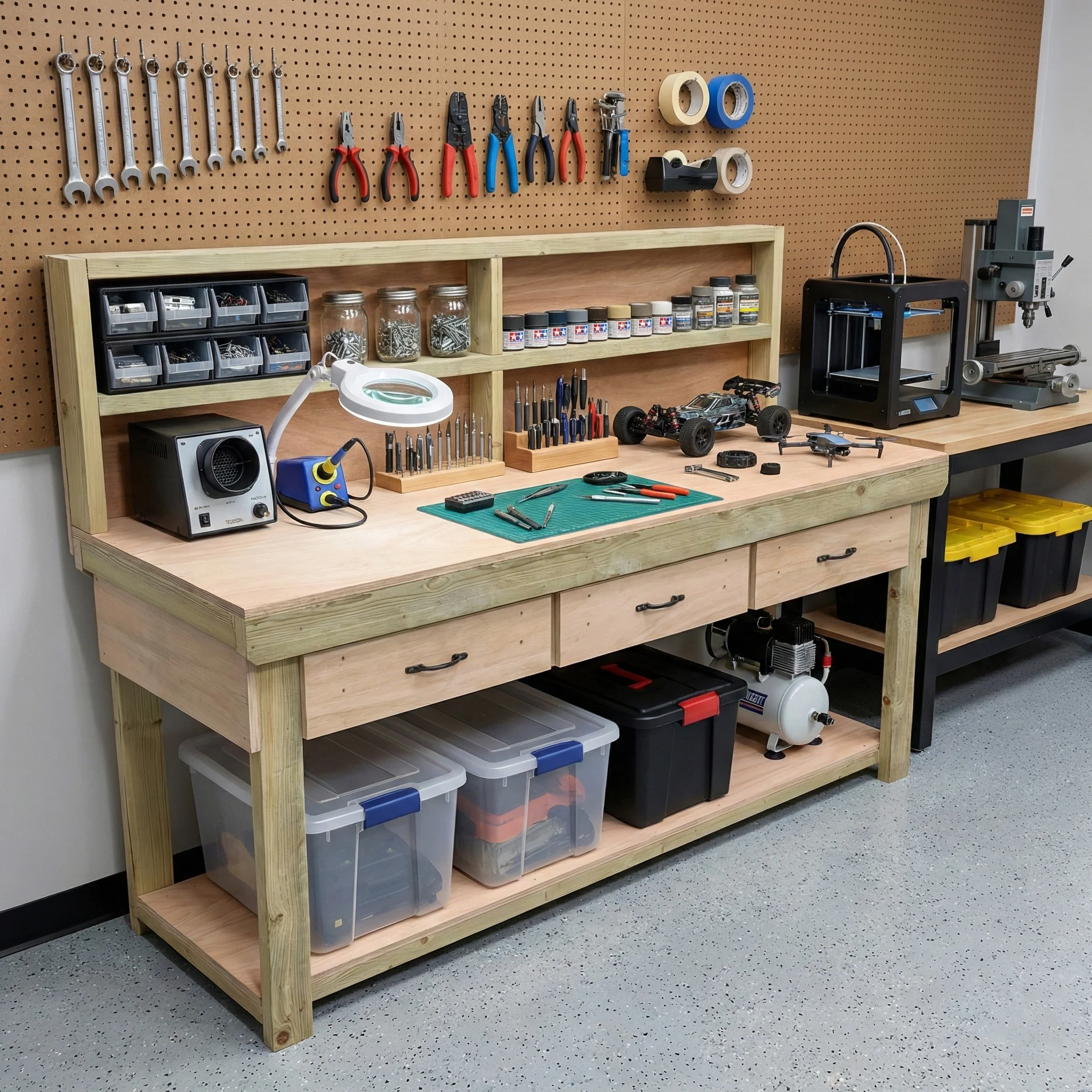 Wooden Eucalyptus hardwood workbench, tool cabinet with drawer (V.1) with back - Image 12