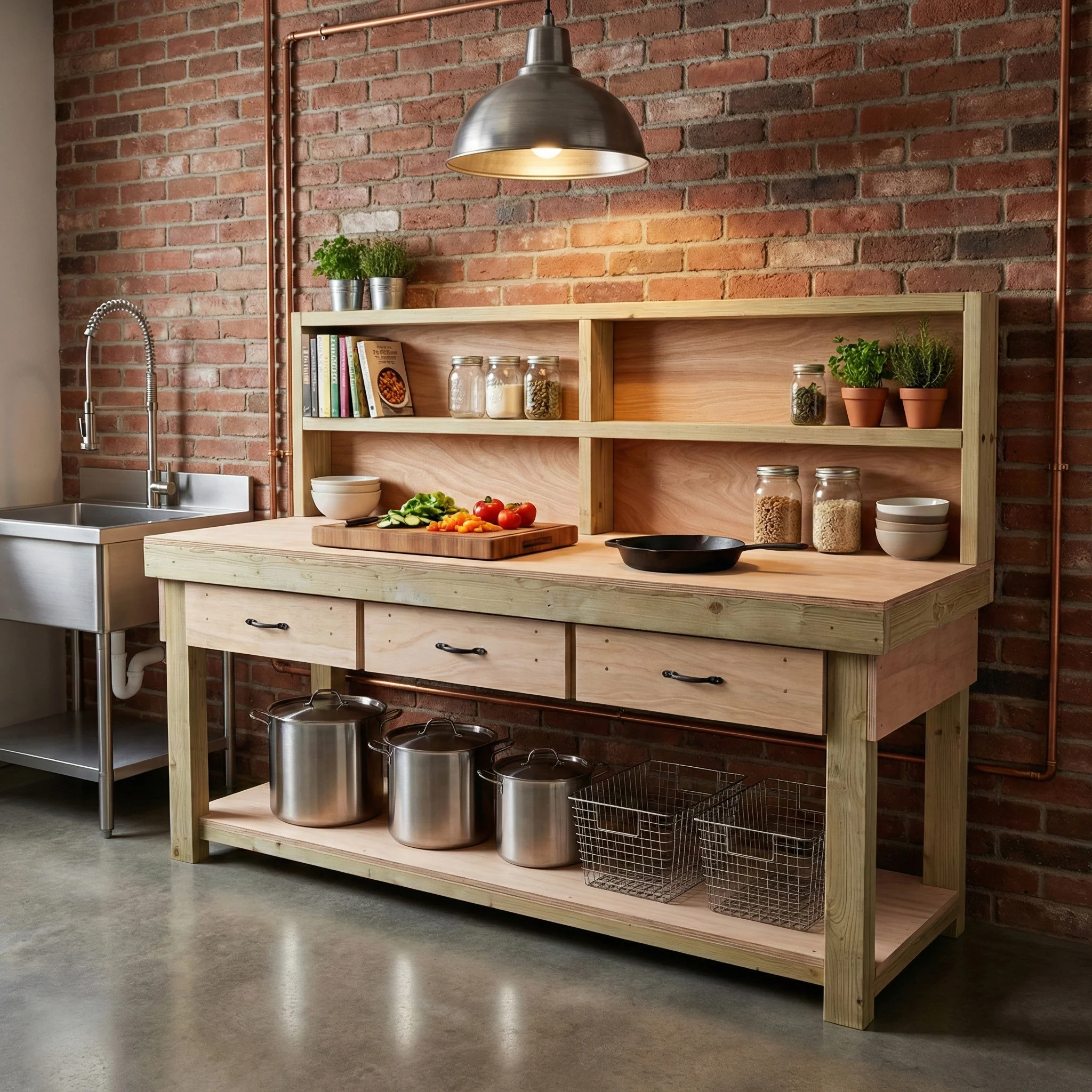Wooden Eucalyptus hardwood workbench, tool cabinet with drawer (V.1) with back - Image 13