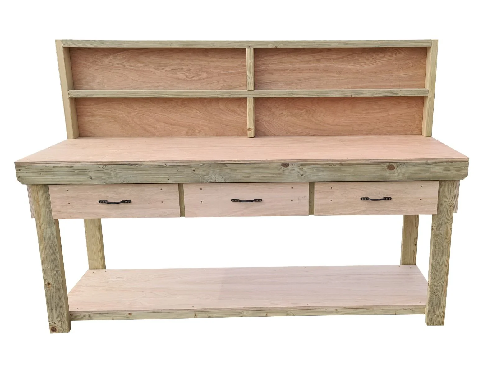 Wooden Eucalyptus hardwood workbench, tool cabinet with drawer (V.1) with back - Image 14