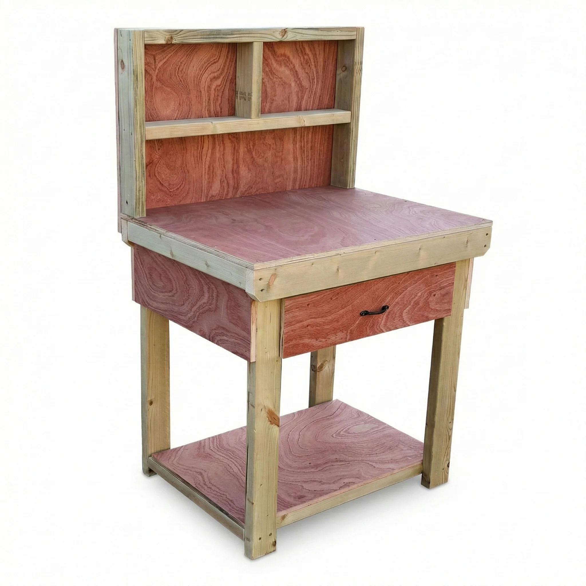 Wooden Eucalyptus hardwood workbench, tool cabinet with drawer (V.1) with back - Image 15
