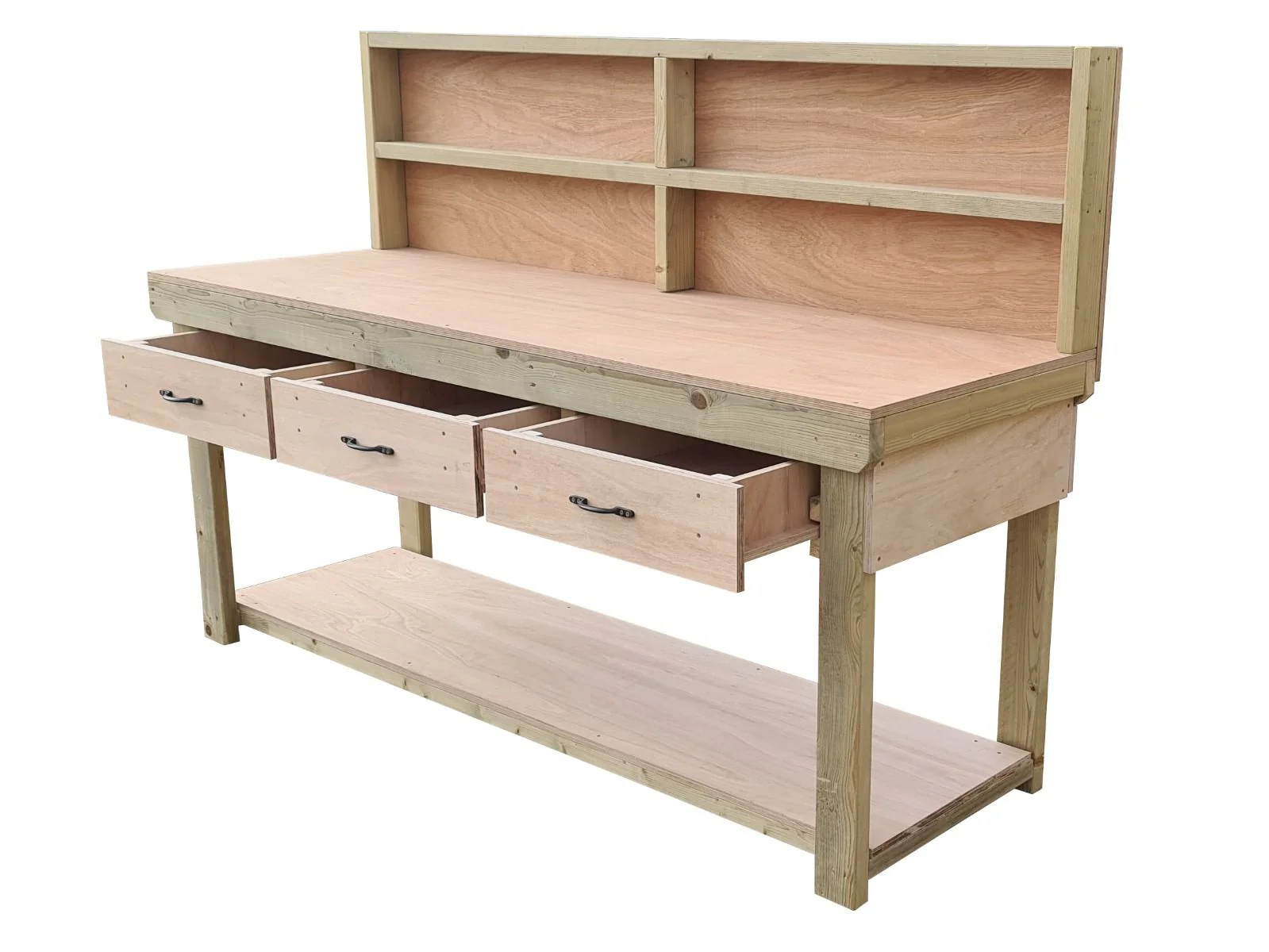 Wooden Eucalyptus hardwood workbench, tool cabinet with drawer (V.1) with back - Image 17