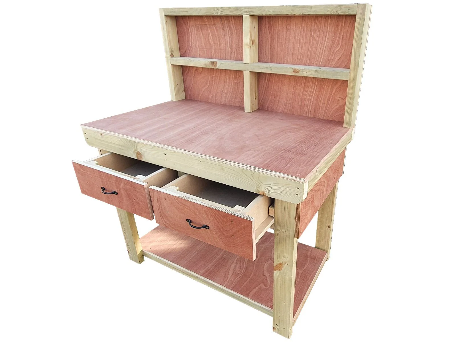 Wooden Eucalyptus hardwood workbench, tool cabinet with drawer (V.1) with back - Image 19