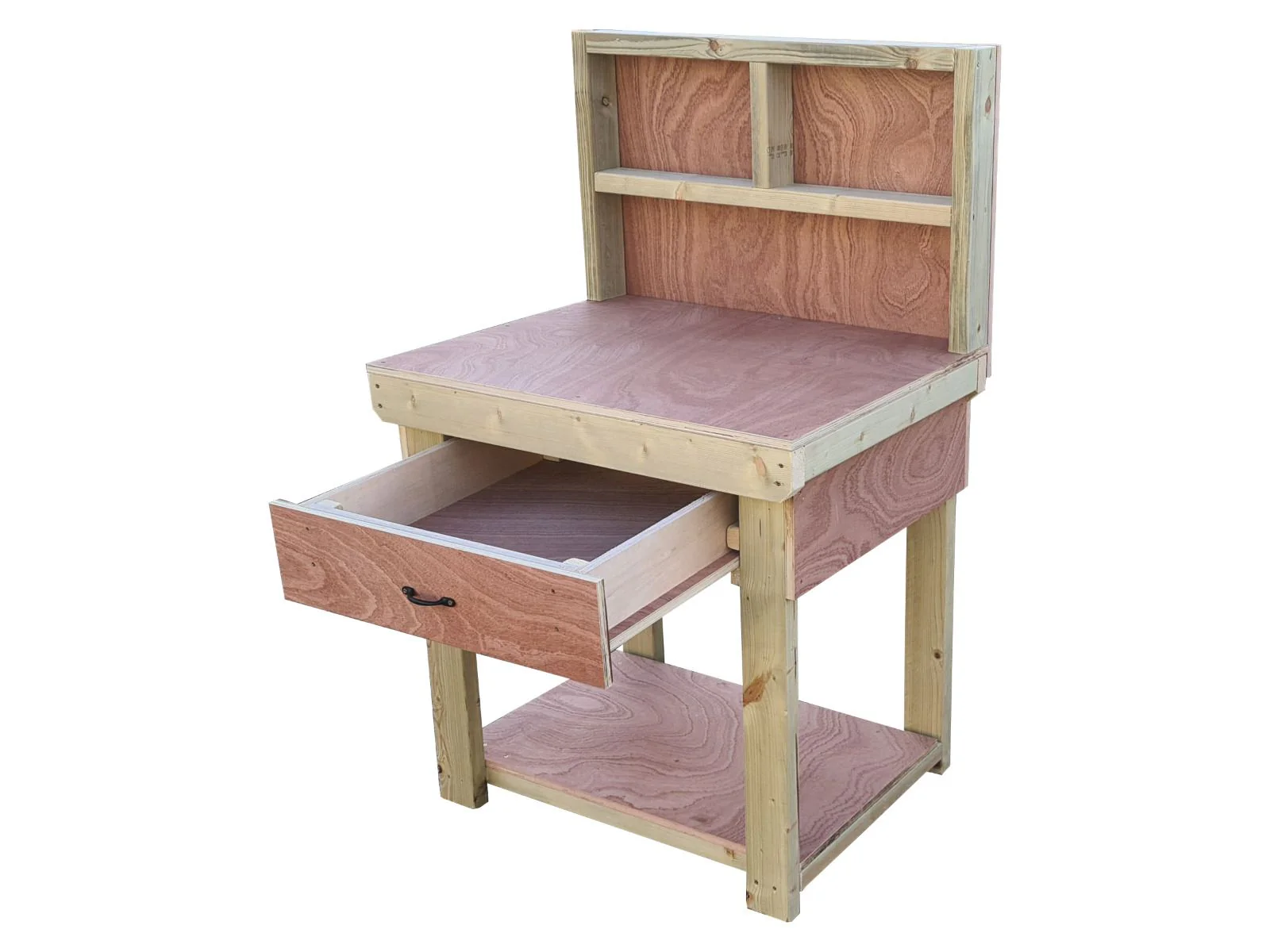 Wooden Eucalyptus hardwood workbench, tool cabinet with drawer (V.1) with back - Image 21