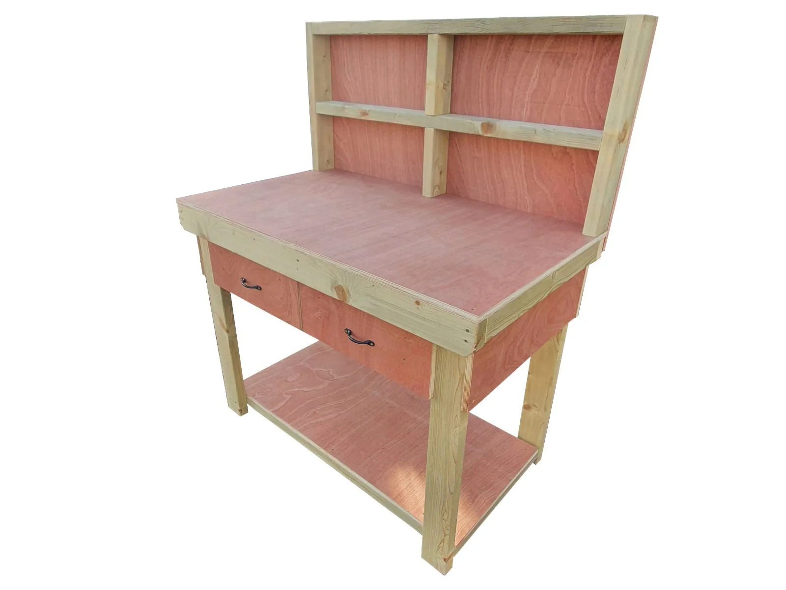 Wooden Eucalyptus hardwood workbench, tool cabinet with drawer (V.1) with back - Image 23