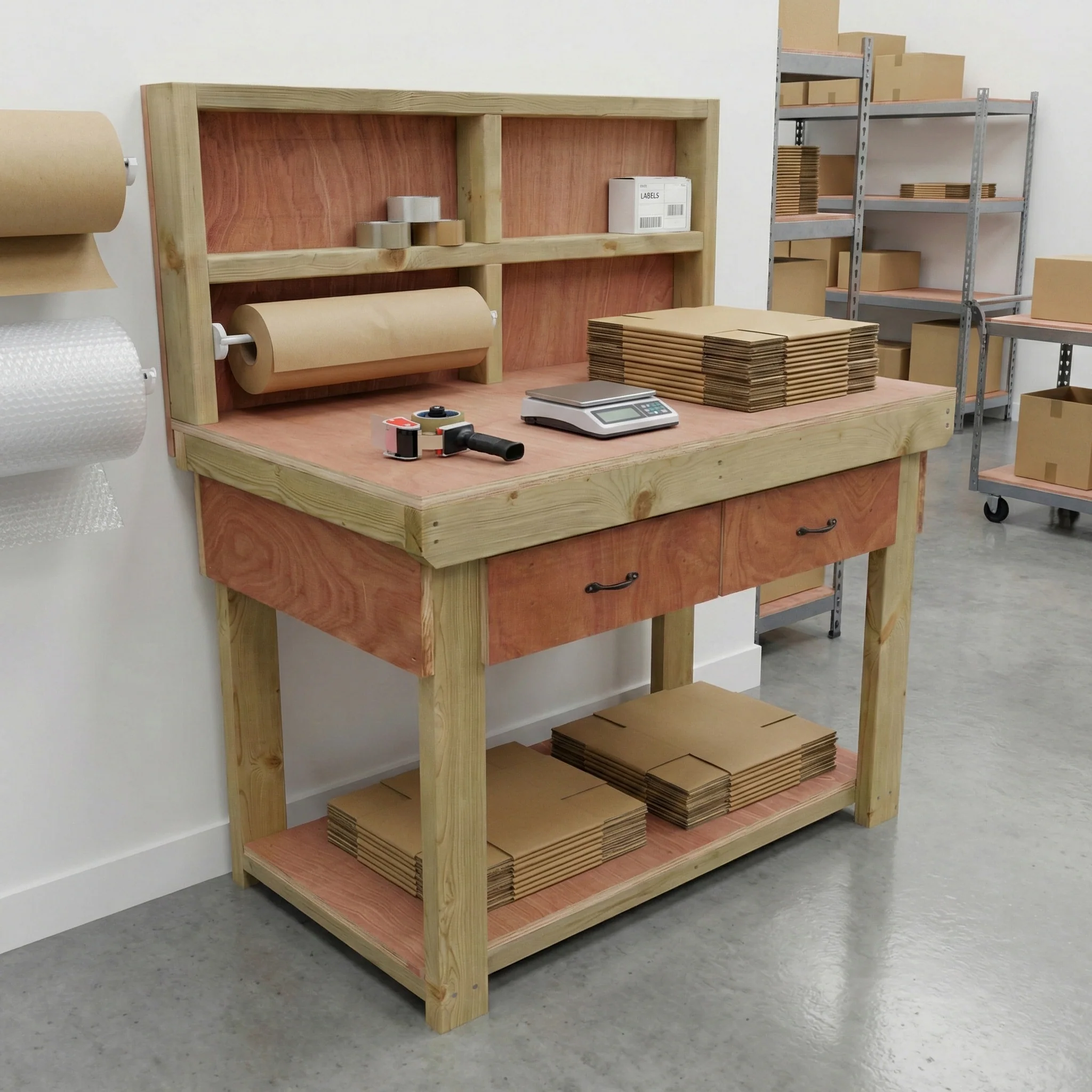 Wooden Eucalyptus hardwood workbench, tool cabinet with drawer (V.1) with back - Image 9