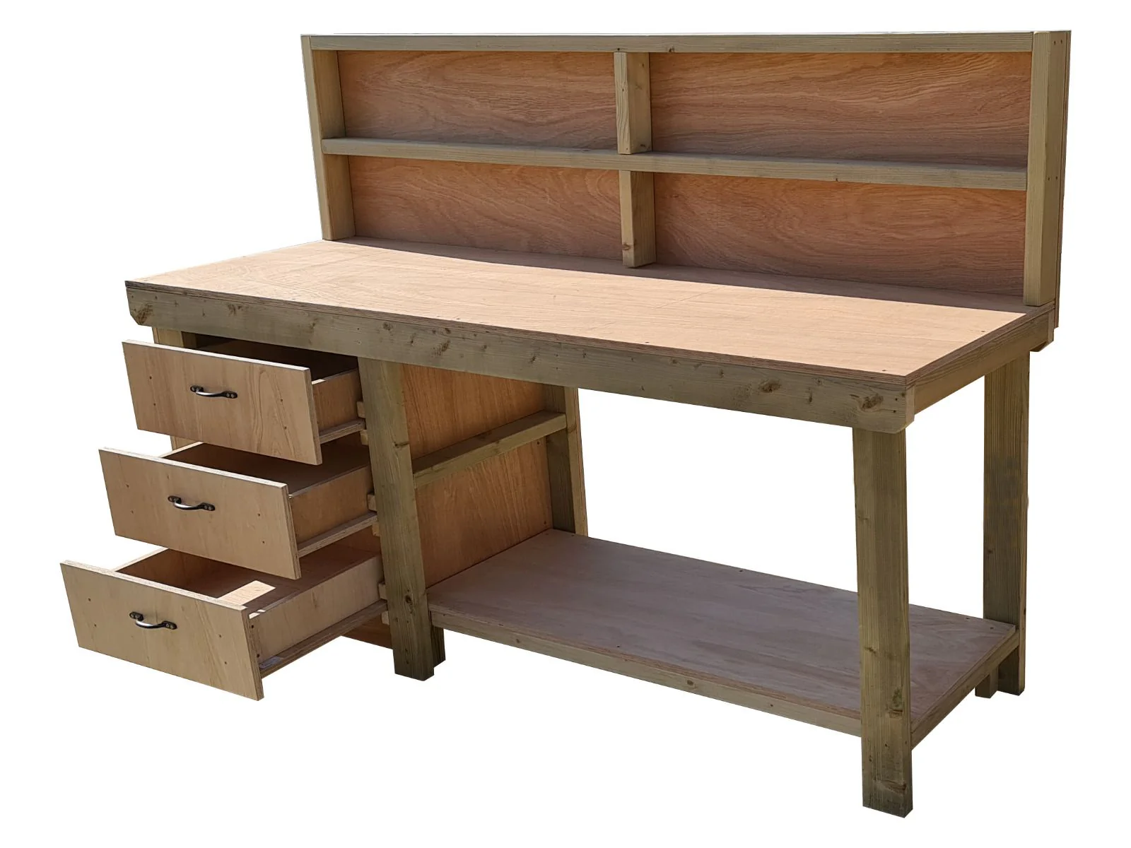 Wooden Eucalyptus top tool cabinet workbench with storage shelf (V.7) with back panel - Image 5