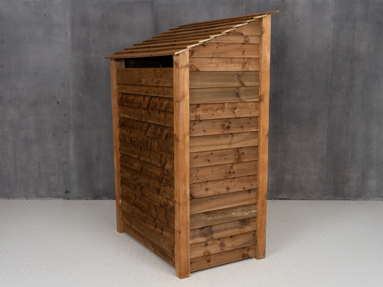 Wooden Garden Tool Storage with Shelf (Roof Sloping Back) W-119cm, H-126cm or 180cm, D-88cm - Brown Finish - Image 3