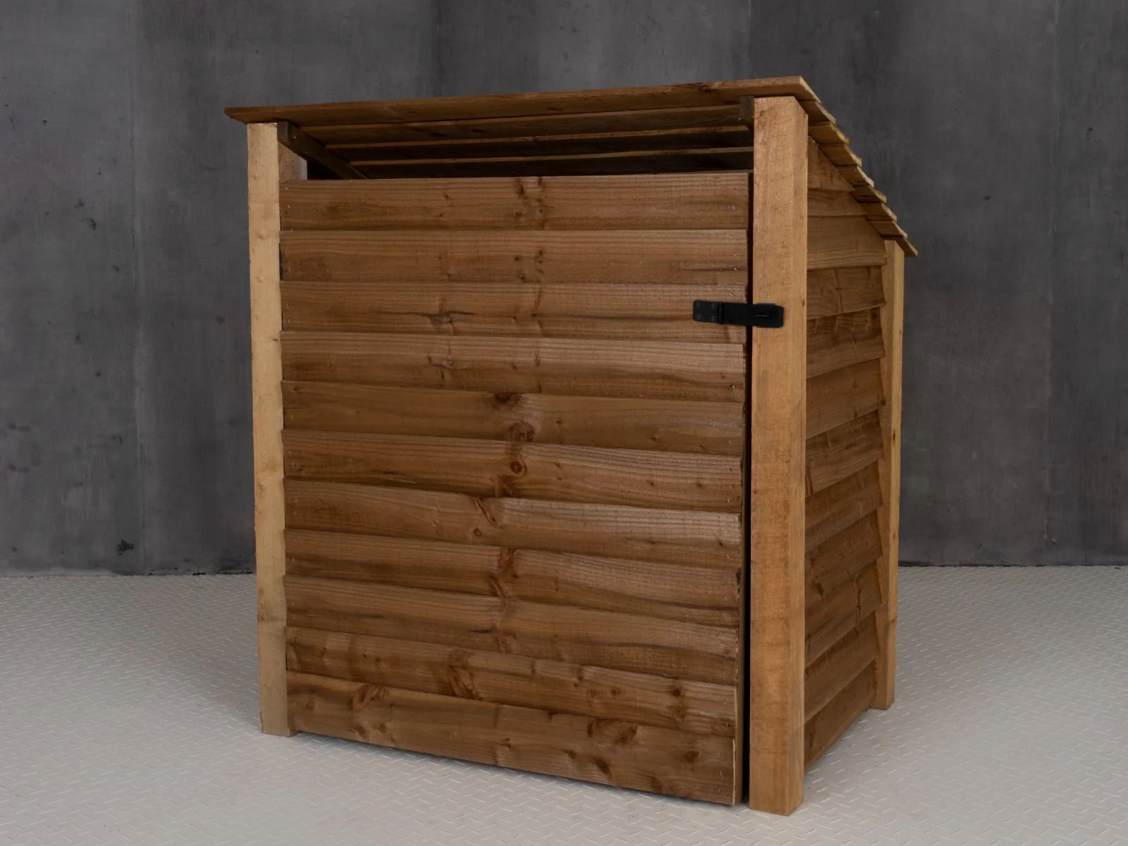 Wooden Garden Tool Storage with Shelf (Roof Sloping Back) W-119cm, H-126cm or 180cm, D-88cm - Brown Finish - Image 5