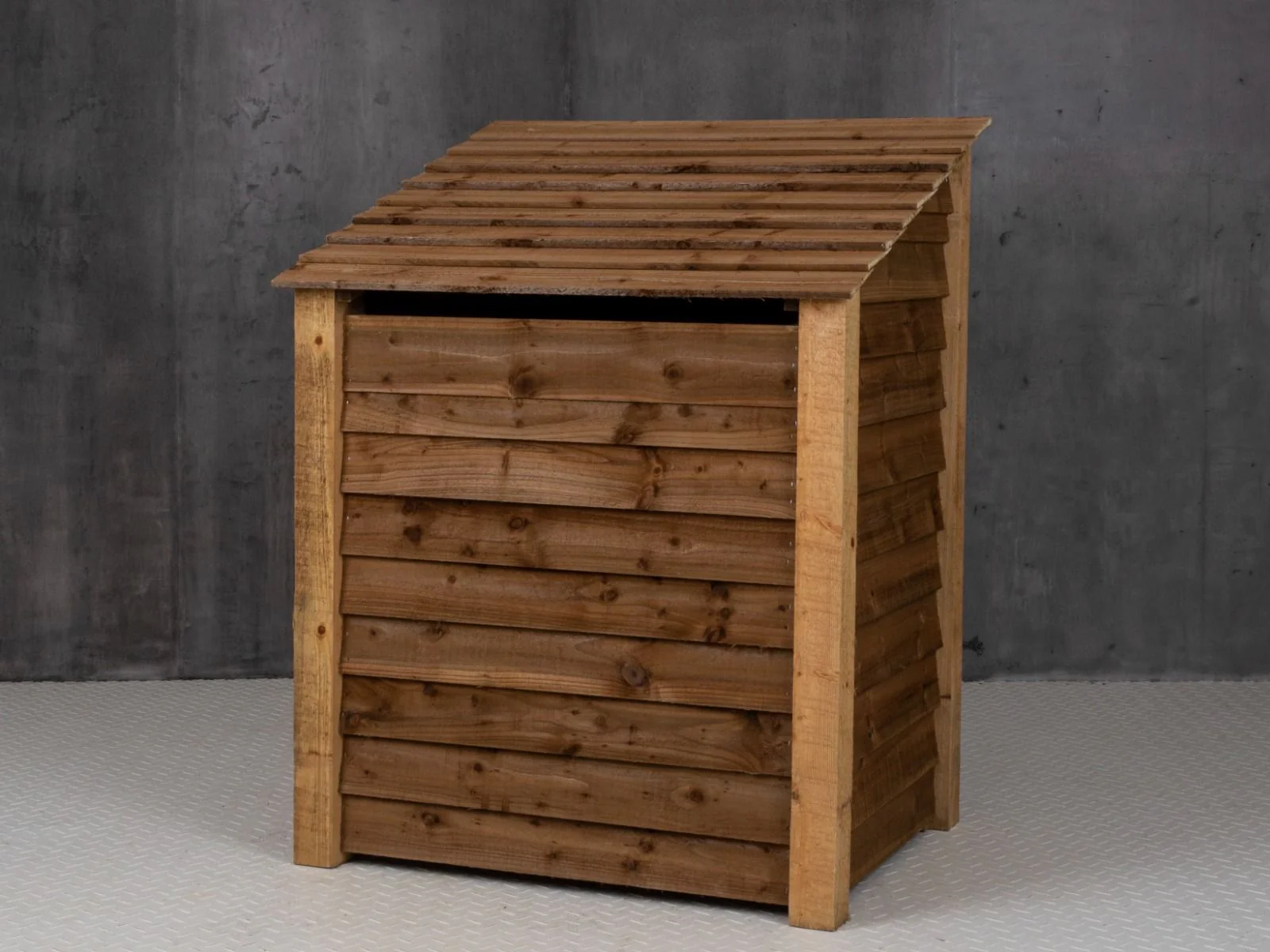 Wooden Garden Tool Storage with Shelf (Roof Sloping Back) W-99cm, H-126cm or 180cm, D-88cm - Brown Finish - Image 5