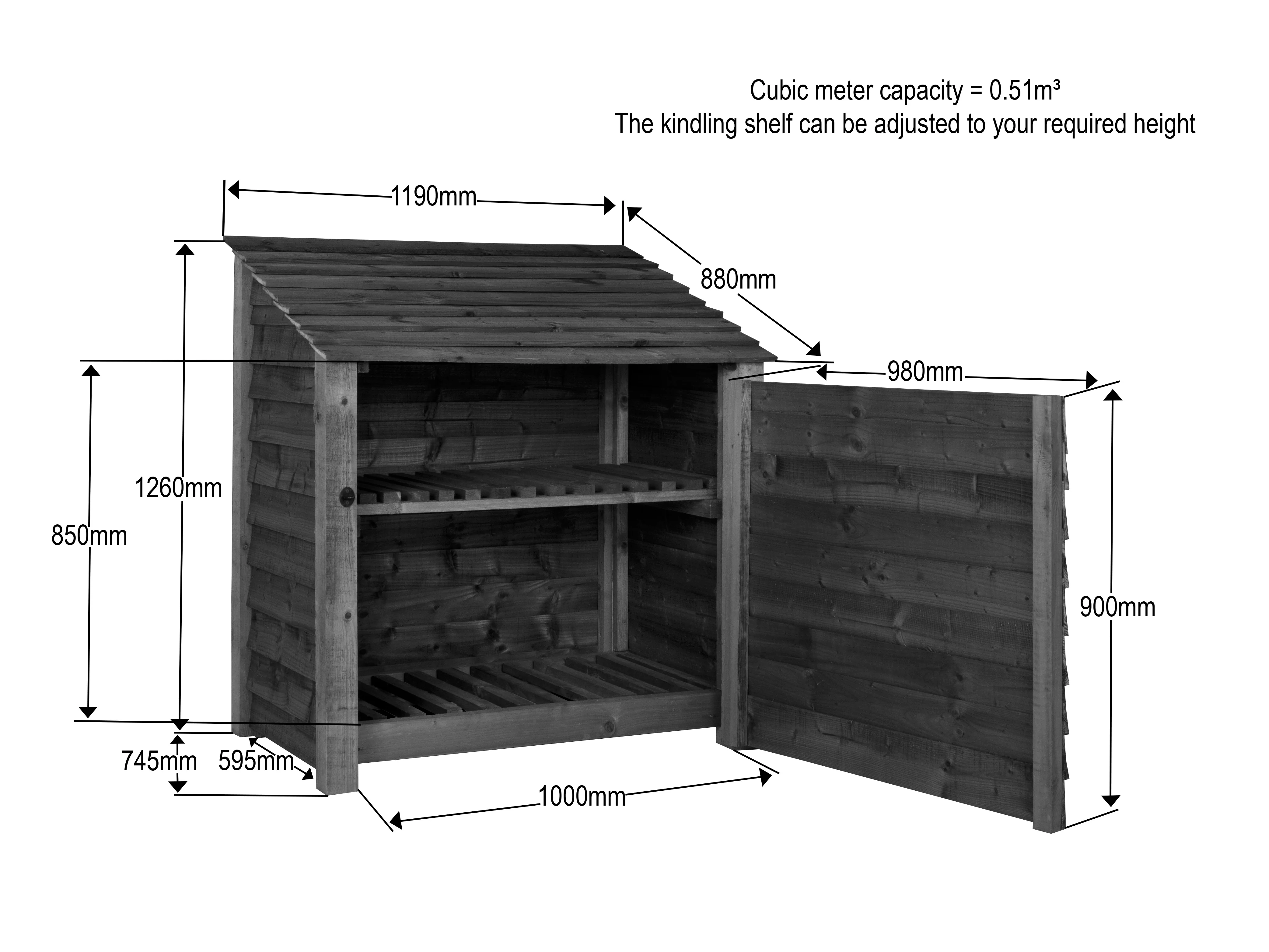 Wooden Garden Tool Storage with Shelf W-119cm, H-126cm or 180cm, D-88cm - Brown Finish - Image 5