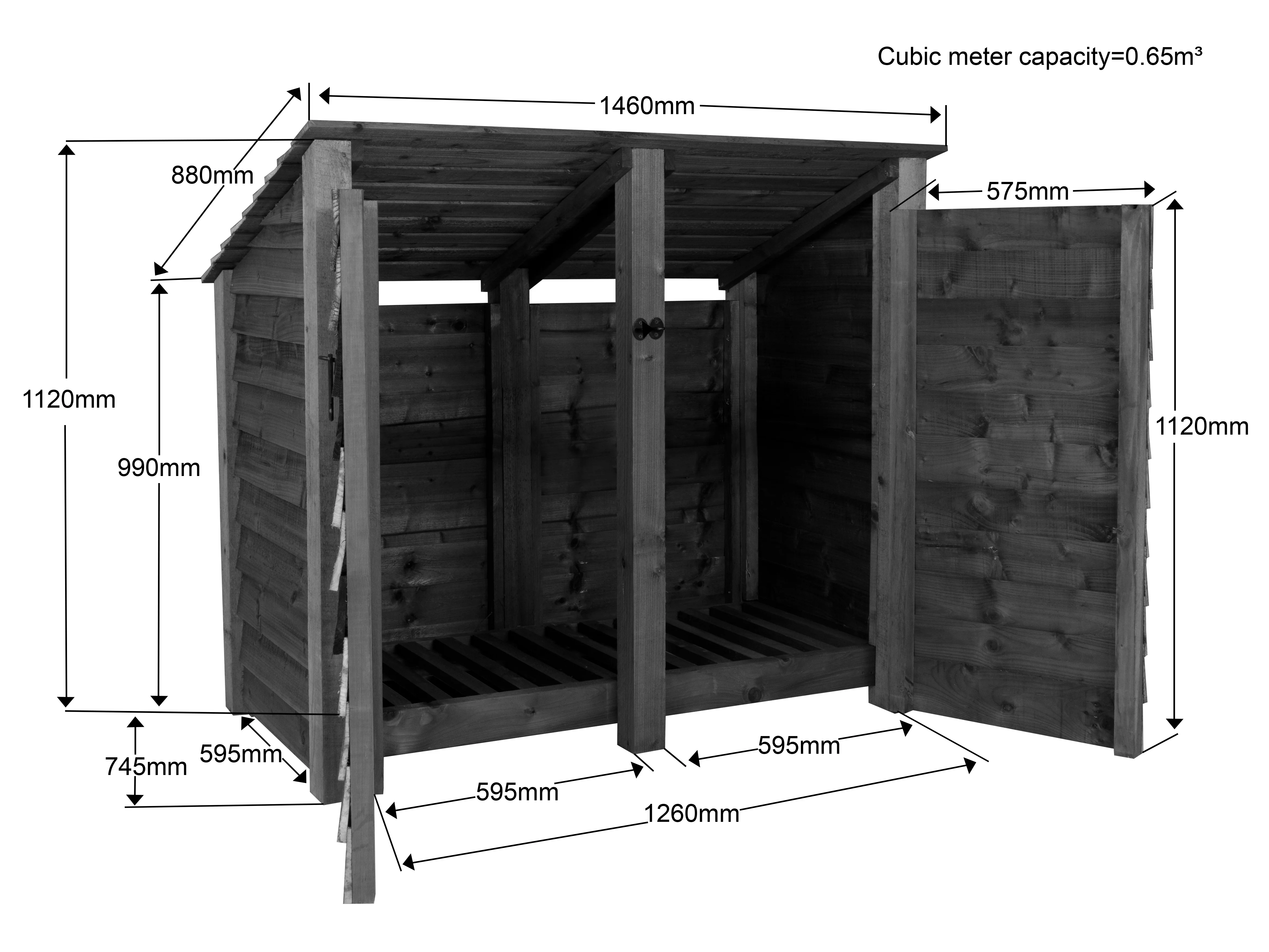 Wooden Garden Tool Storage (Roof Sloping Back) W-146cm, H-126cm or 180cm, D-88cm - Image 7