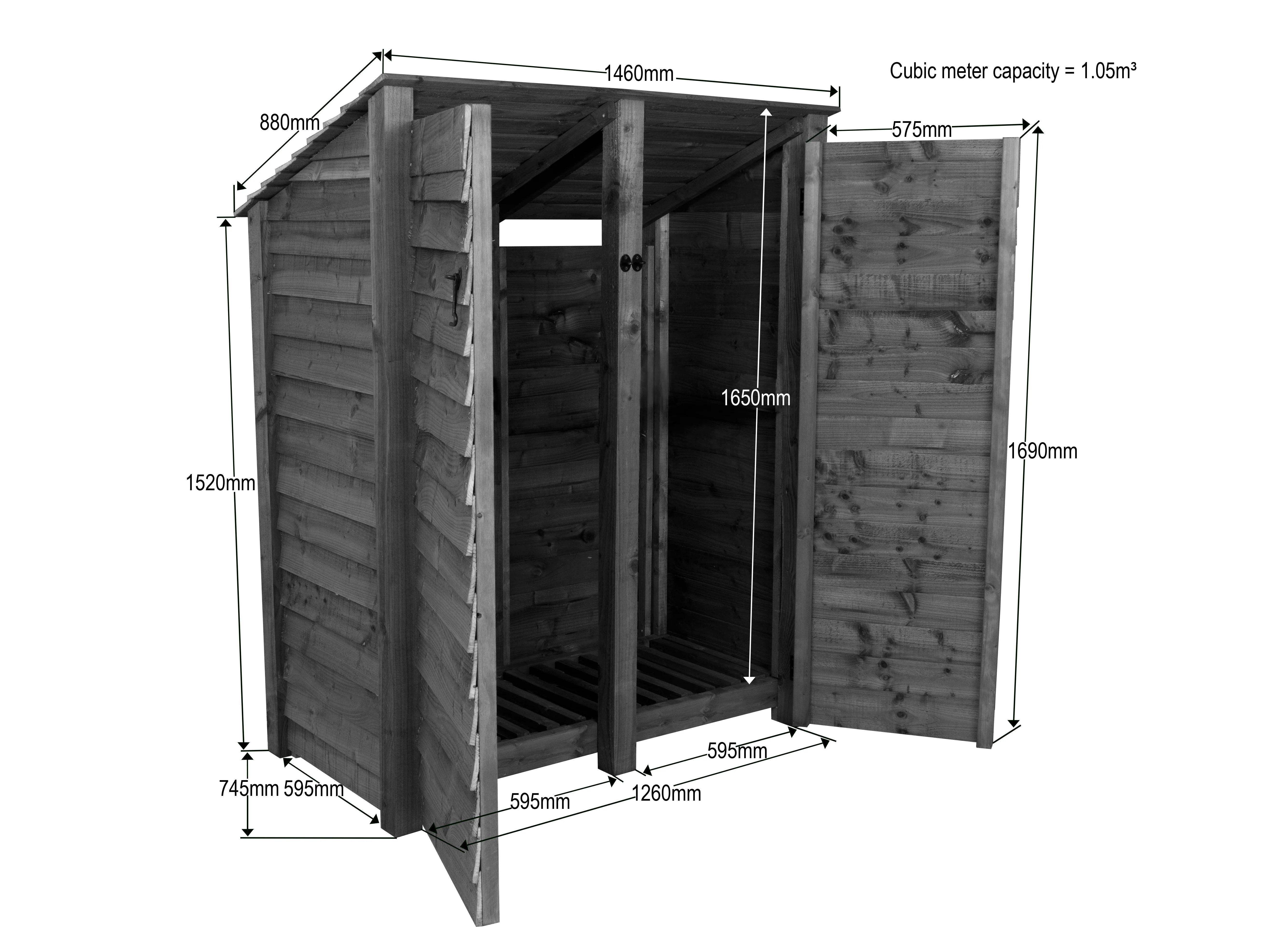 Wooden Garden Tool Storage (Roof Sloping Back) W-146cm, H-126cm or 180cm, D-88cm - Image 8