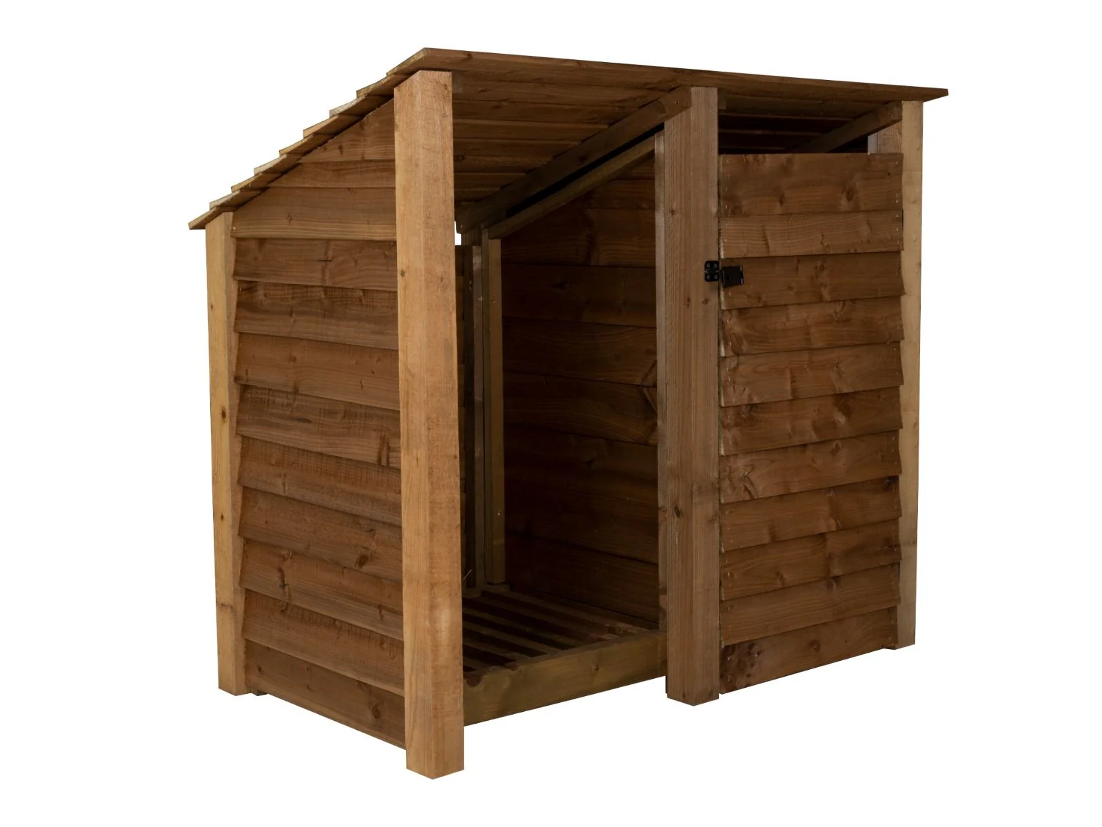 Wooden Garden Tool Storage (Roof Sloping Back) W-146cm, H-126cm or 180cm, D-88cm - Brown Finish - Image 5