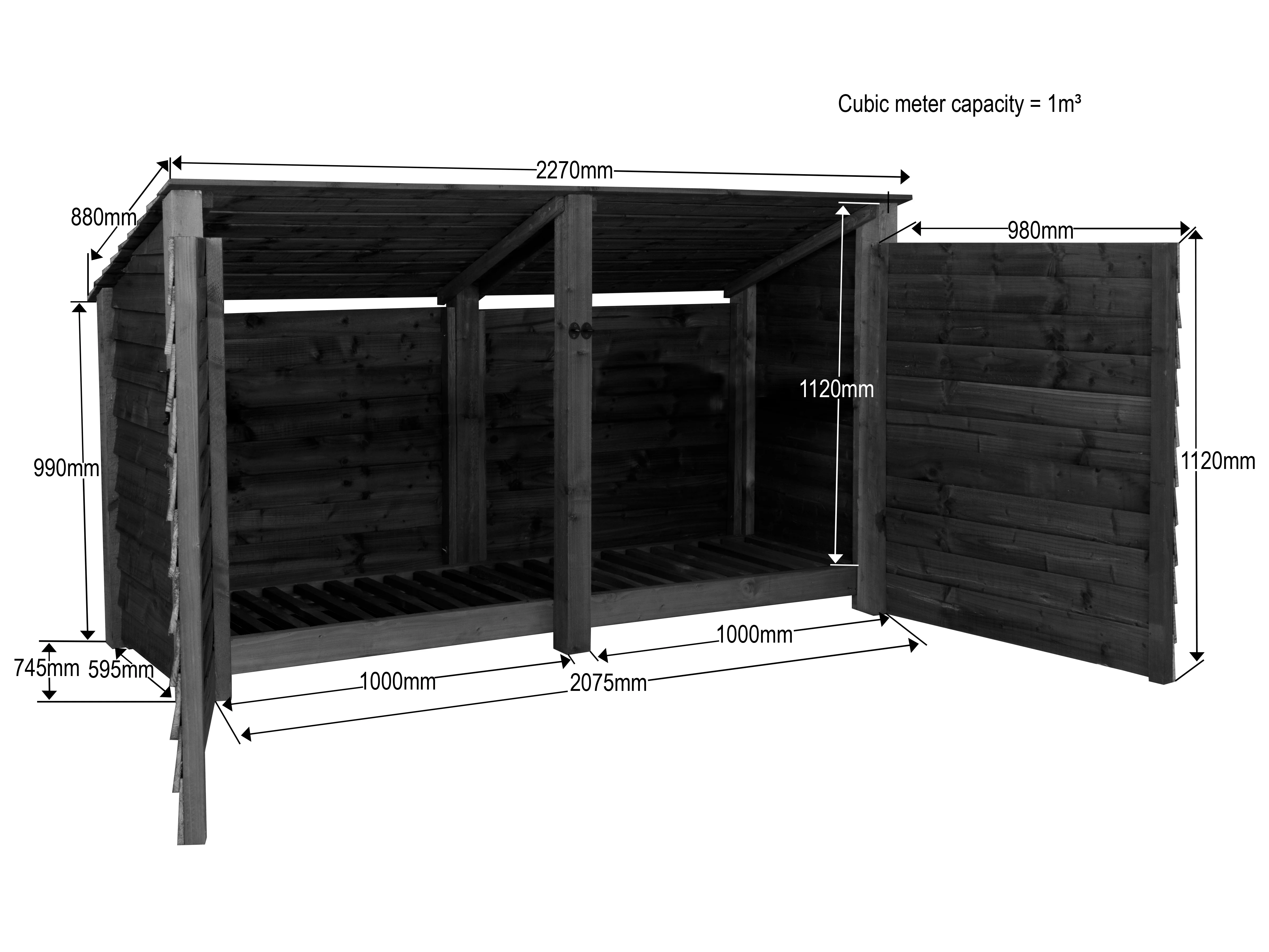 Wooden Garden Tool Storage (Roof Sloping Back) W-227cm, H-126cm or 180cm, D-88cm - Image 7