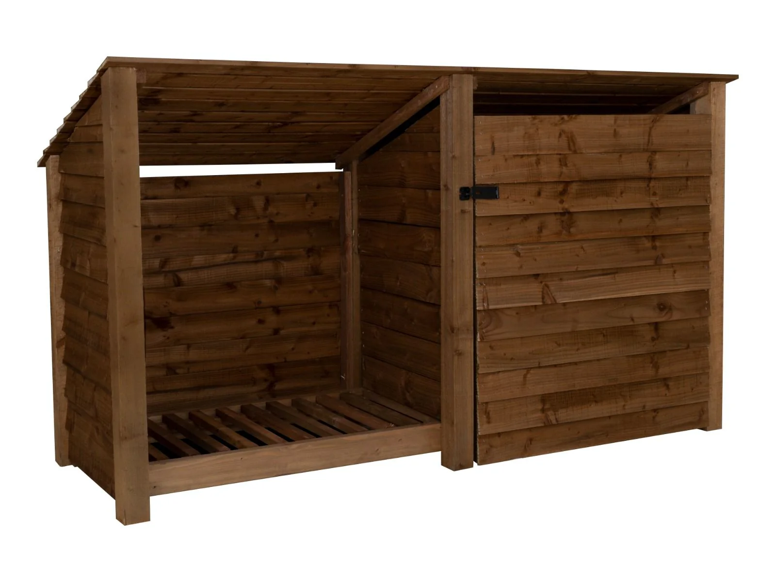 Wooden Garden Tool Storage (Roof Sloping Back) W-227cm, H-126cm or 180cm, D-88cm - Brown Finish - Image 4