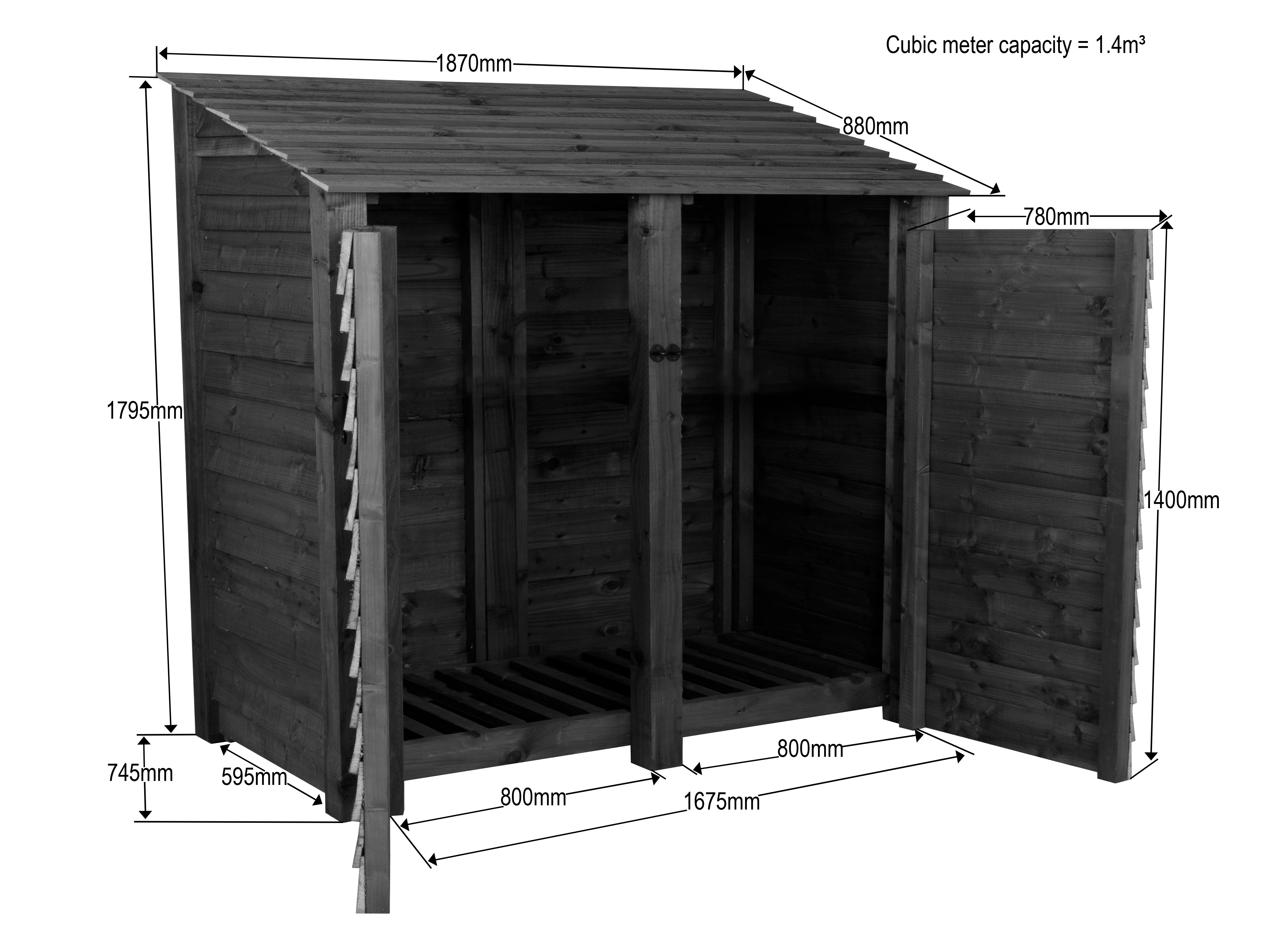 Wooden Garden Tool Storage W-187cm, H-126cm or 180cm, D-88cm - Brown Finish - Image 8