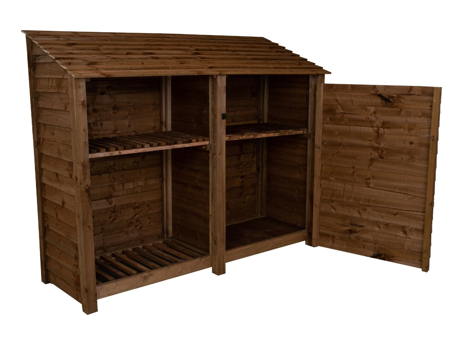 Wooden Garden Tool Storage with Shelf W-227cm, H-126cm or 180cm, D-88cm - Brown Finish - Image 3