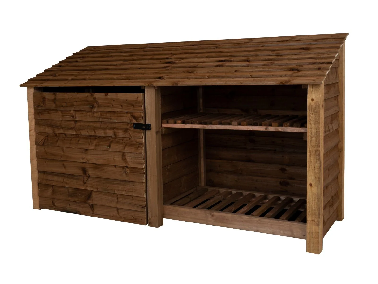 Wooden Garden Tool Storage with Shelf W-227cm, H-126cm or 180cm, D-88cm - Brown Finish - Image 5