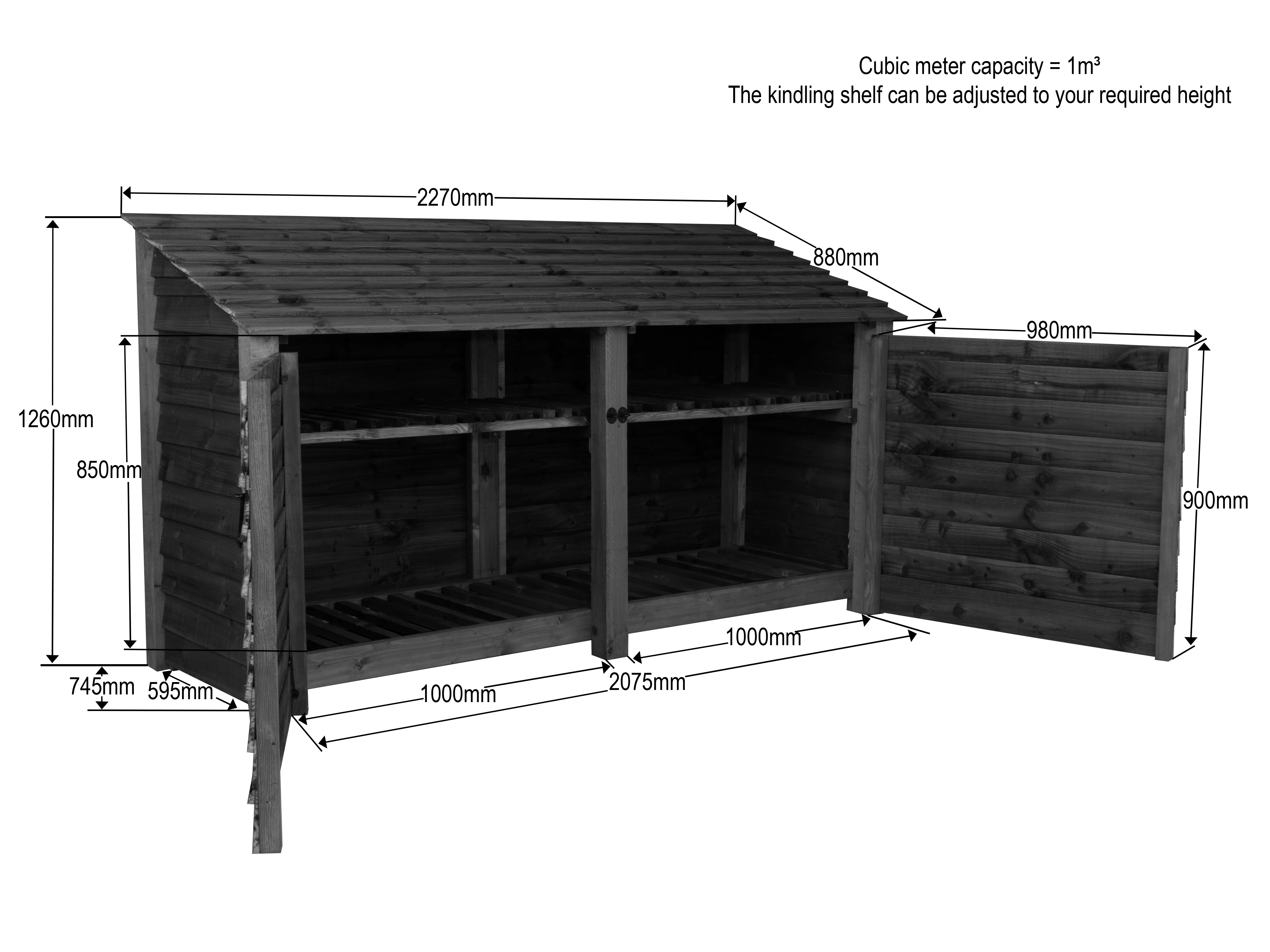 Wooden Garden Tool Storage with Shelf W-227cm, H-126cm or 180cm, D-88cm - Brown Finish - Image 8