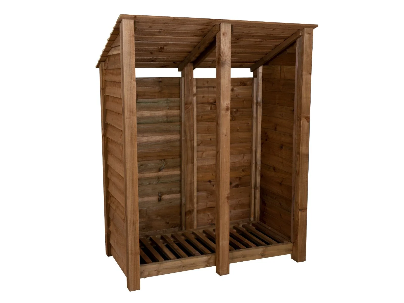 Wooden Log Store (Roof Sloping Back) W-146cm, H-126cm or 180cm, D-88cm - Brown Finish
