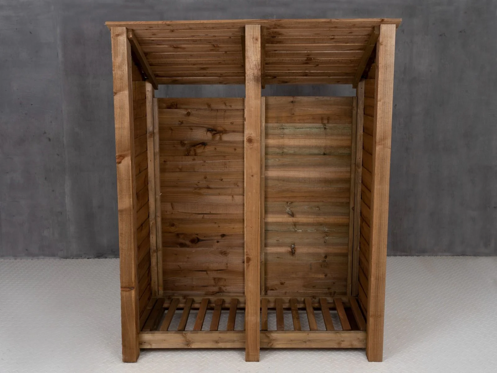 Wooden Log Store (Roof Sloping Back) W-146cm, H-126cm or 180cm, D-88cm - Brown Finish - Image 3