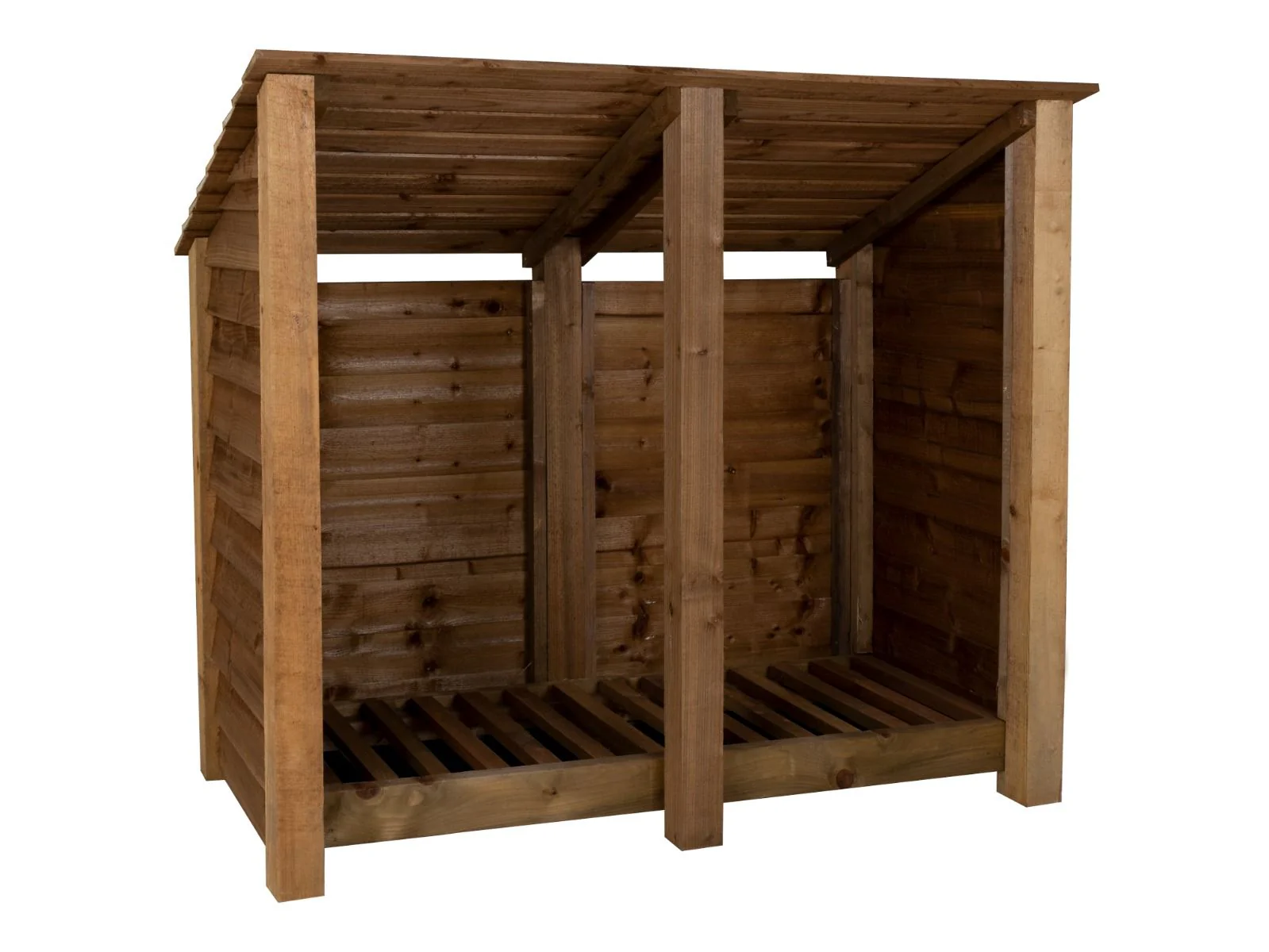 Wooden Log Store (Roof Sloping Back) W-146cm, H-126cm or 180cm, D-88cm - Brown Finish - Image 4