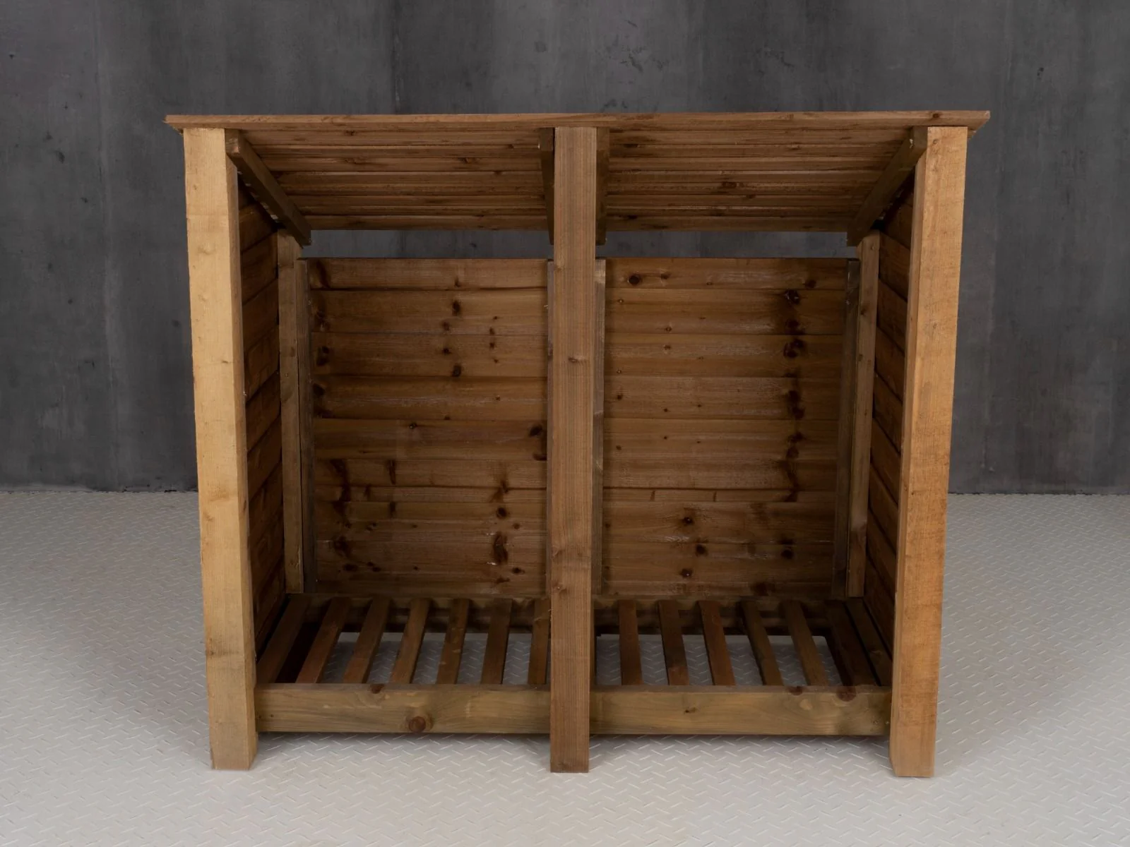 Wooden Log Store (Roof Sloping Back) W-146cm, H-126cm or 180cm, D-88cm - Brown Finish - Image 5