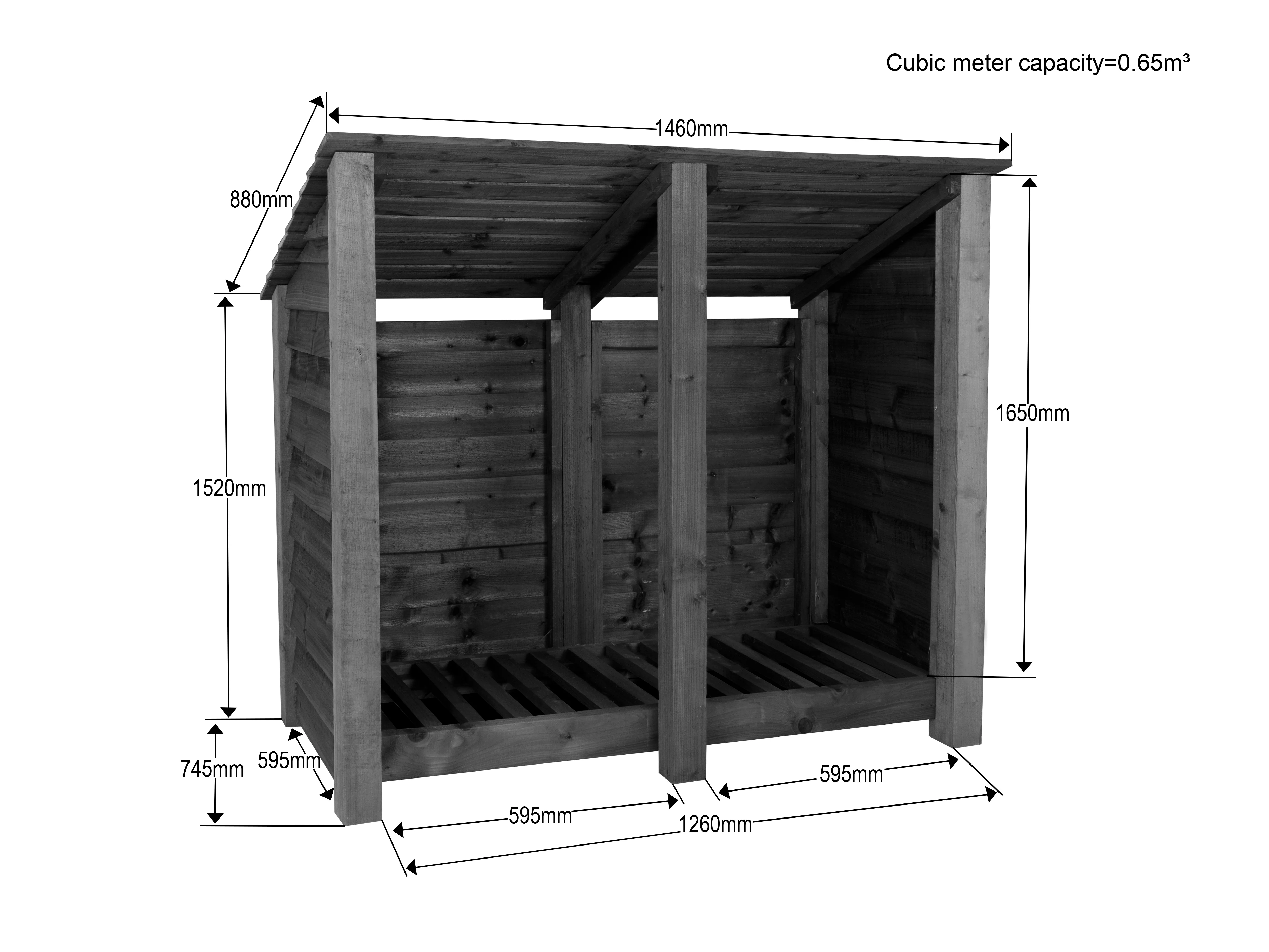 Wooden Log Store (Roof Sloping Back) W-146cm, H-126cm or 180cm, D-88cm - Brown Finish - Image 6