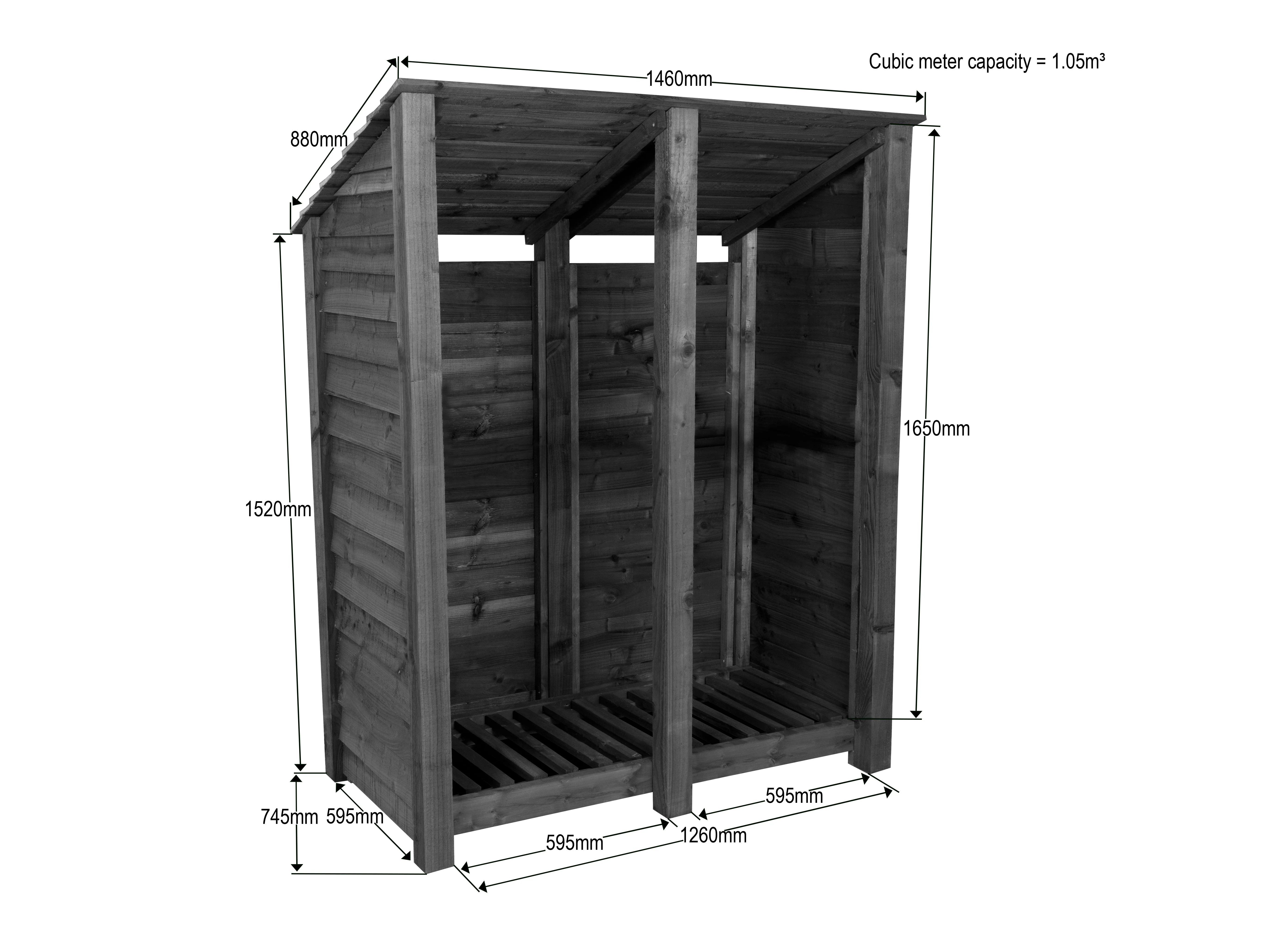 Wooden Log Store (Roof Sloping Back) W-146cm, H-126cm or 180cm, D-88cm - Brown Finish - Image 7