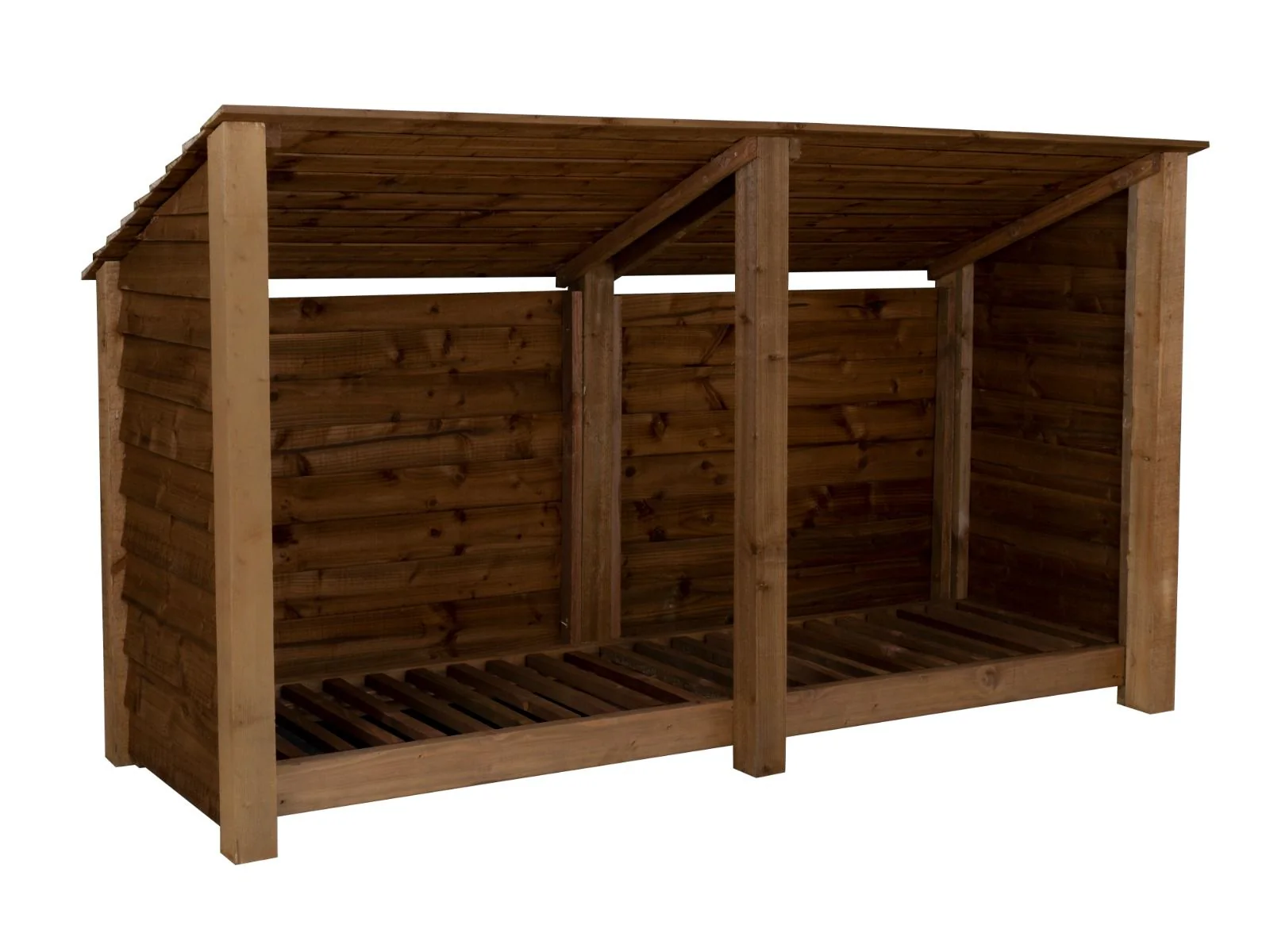 Wooden Log Store (Roof Sloping Back) W-227cm, H-126cm or 180cm, D-88cm - Brown Finish - Image 3