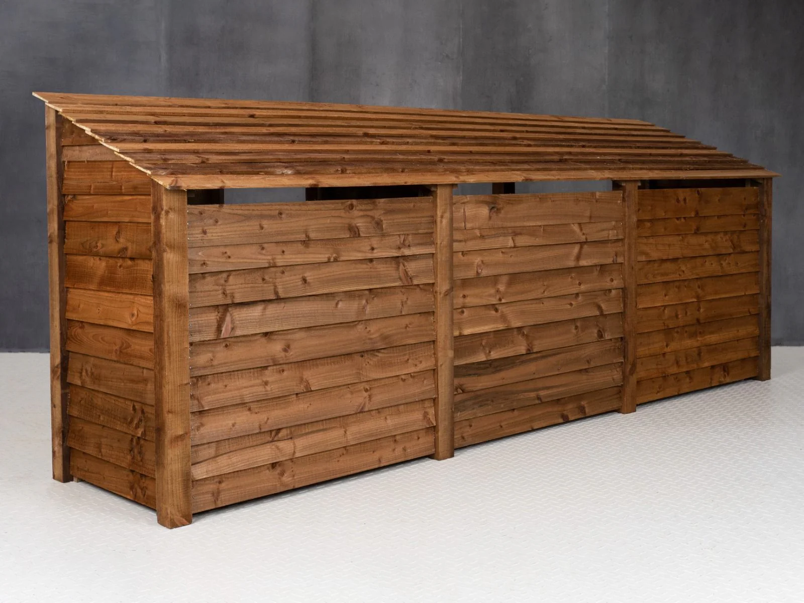 Wooden Log Store (Roof Sloping Back) W-335cm, H-126cm or 180cm, D-88cm - Brown Finish - Image 6