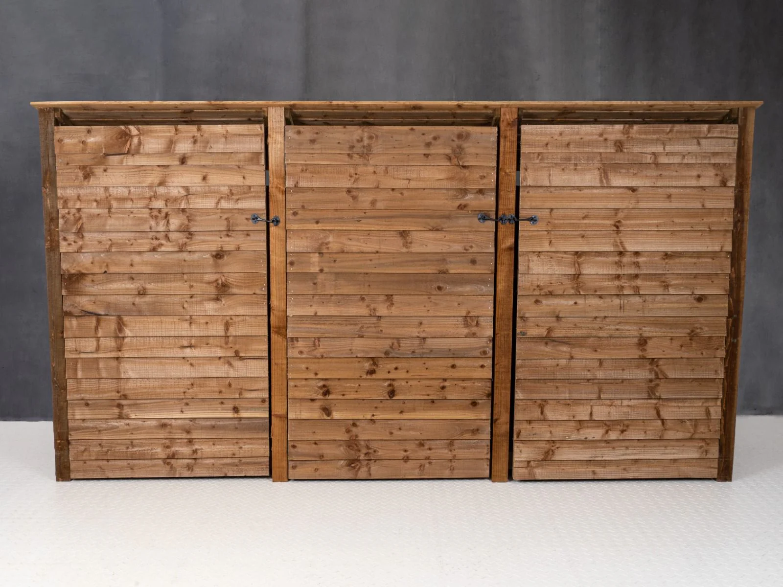 Wooden Log Store (Roof Sloping Back) with Doors and Shelf W-335cm, H-126cm or 180cm, D-88cm - Brown Finish - Image 4