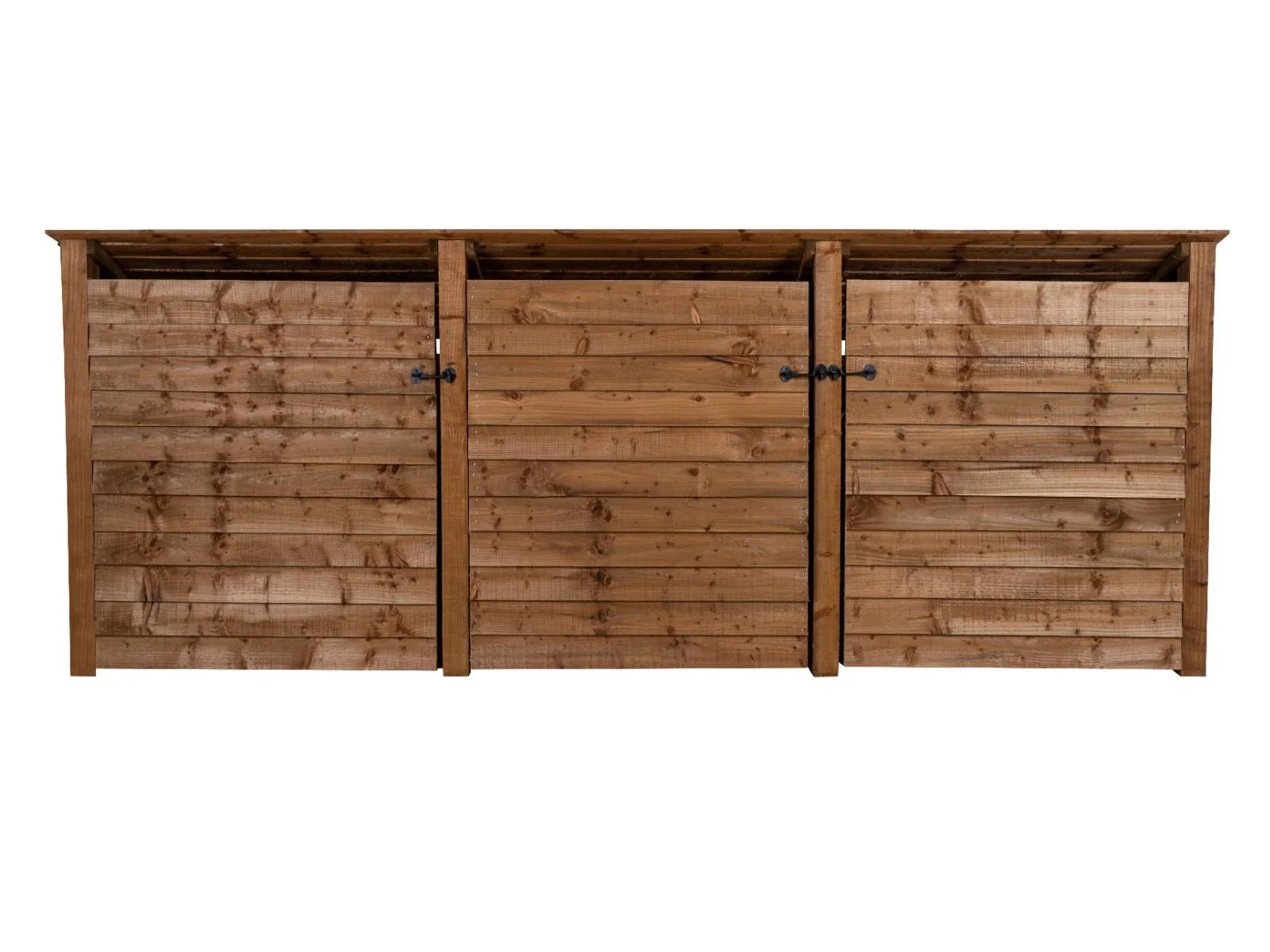 Wooden Log Store (Roof Sloping Back) with Doors and Shelf W-335cm, H-126cm or 180cm, D-88cm - Brown Finish - Image 8