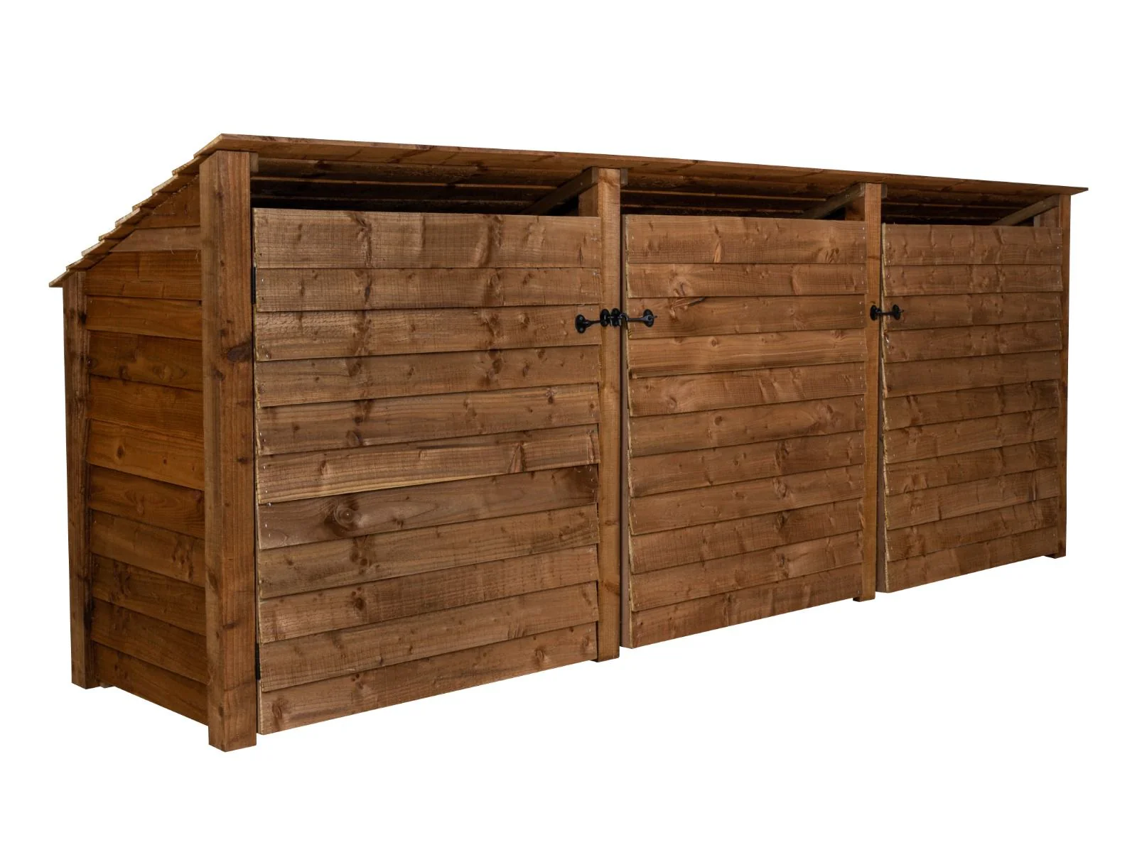 Wooden Log Store (Roof Sloping Back) with Doors and Shelf W-335cm, H-126cm or 180cm, D-88cm - Brown Finish - Image 9