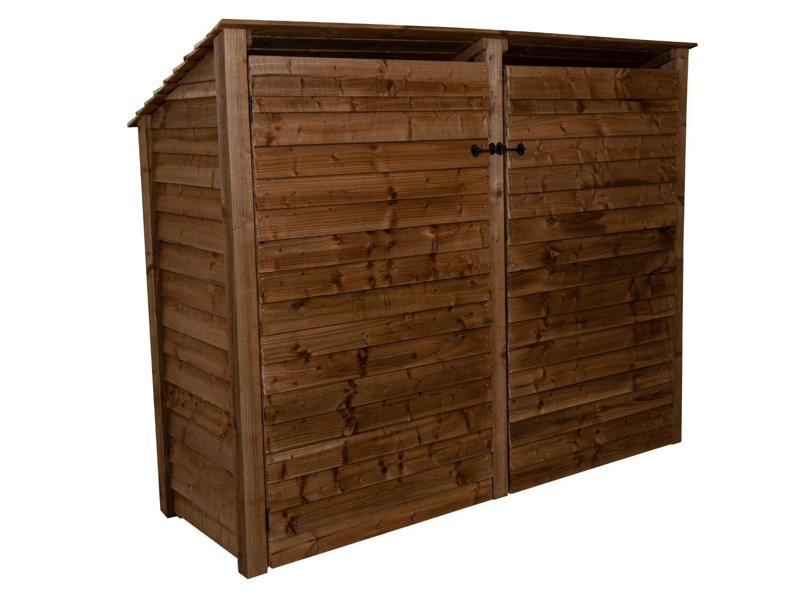 Wooden Log Store (Roof Sloping Back) with Doors W-227cm, H-126cm or 180cm, D-88cm - Brown Finish - Image 3