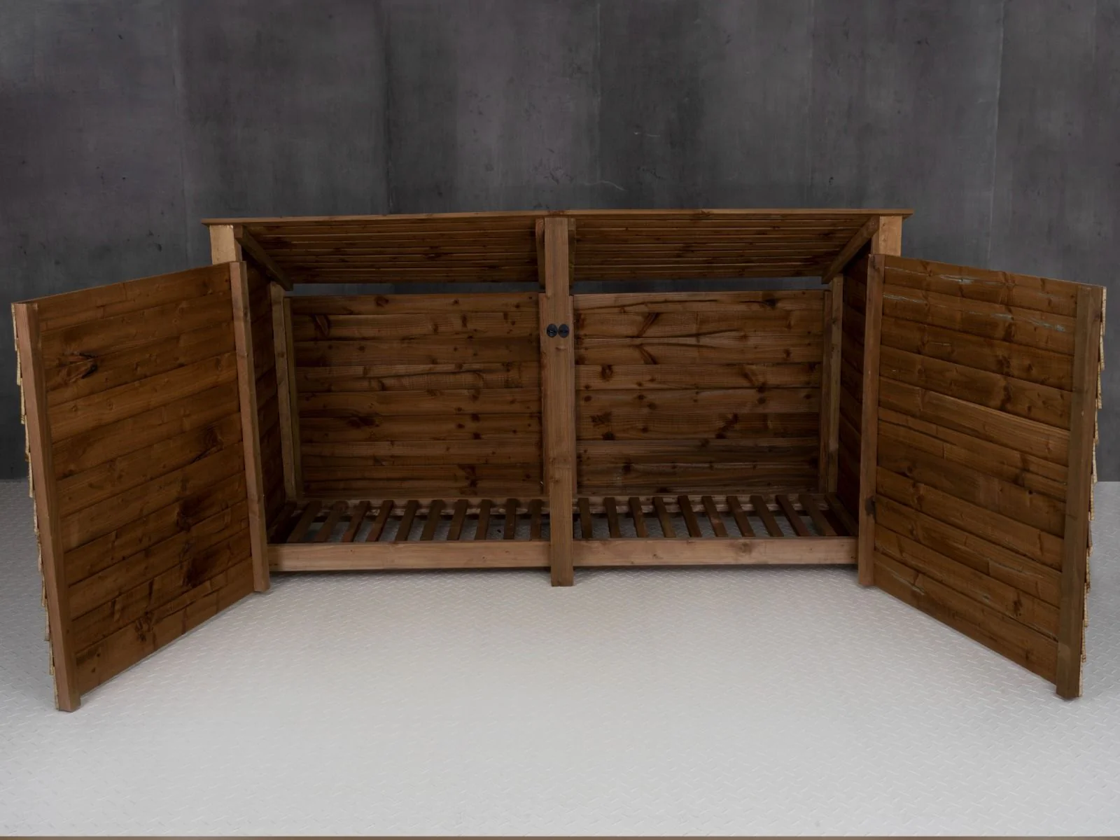 Wooden Log Store (Roof Sloping Back) with Doors W-227cm, H-126cm or 180cm, D-88cm - Brown Finish - Image 7