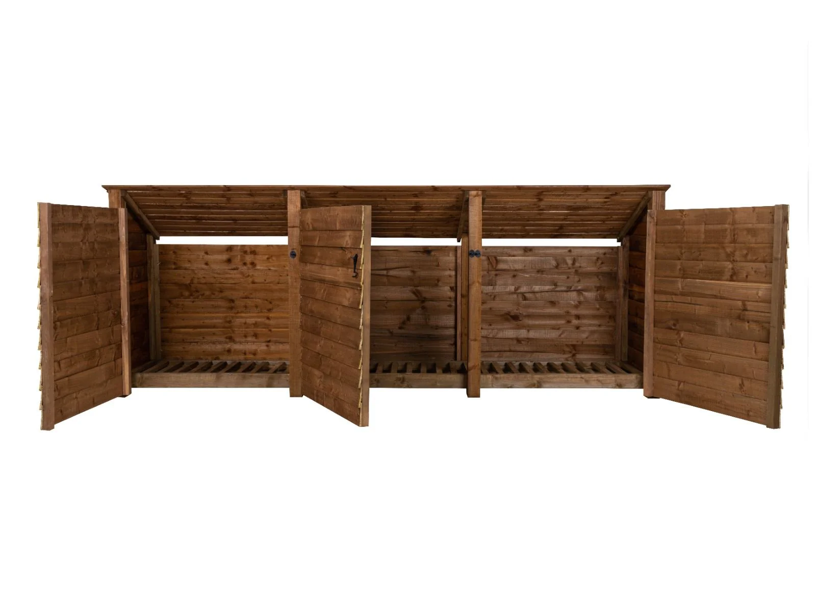 Wooden Log Store (Roof Sloping Back) with Doors W-335cm, H-126cm or 180cm, D-88cm - Brown Finish - Image 5