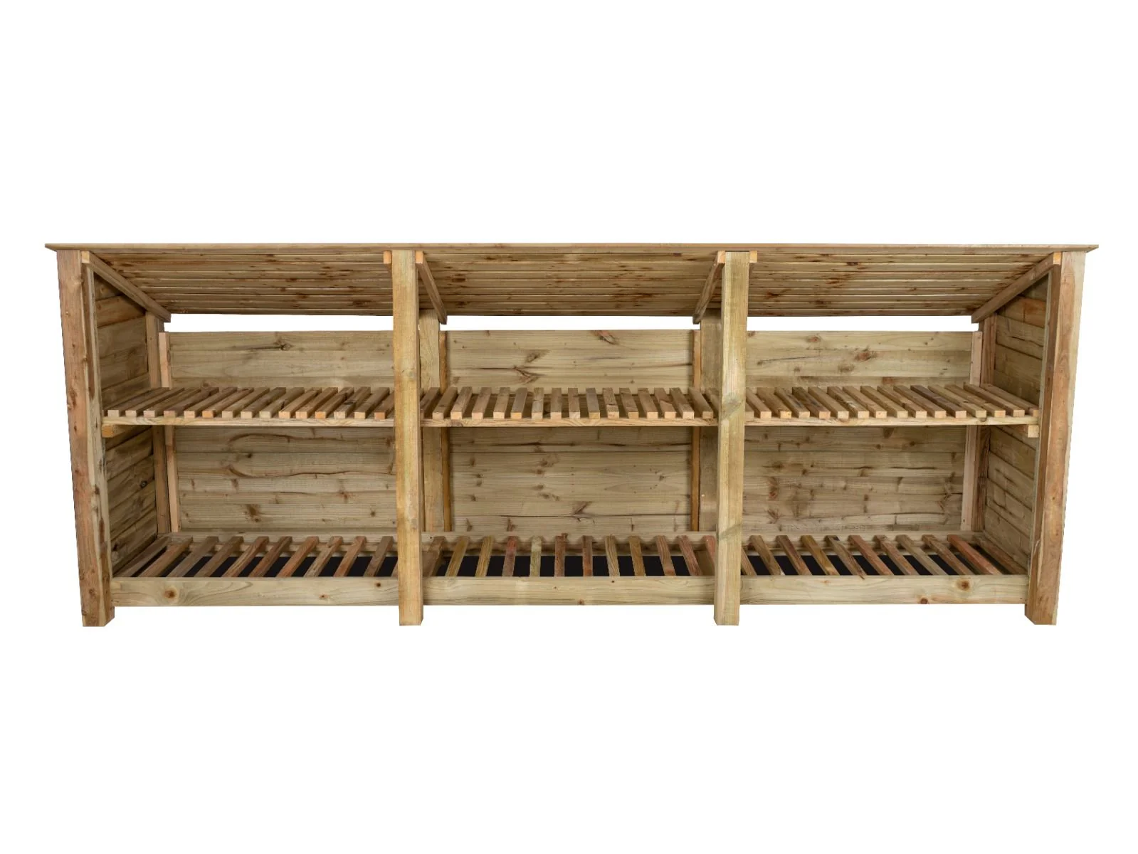 Wooden Log Store (Roof Sloping Back) with Shelf W-335cm, H-126cm or 180cm, D-88cm - Image 4
