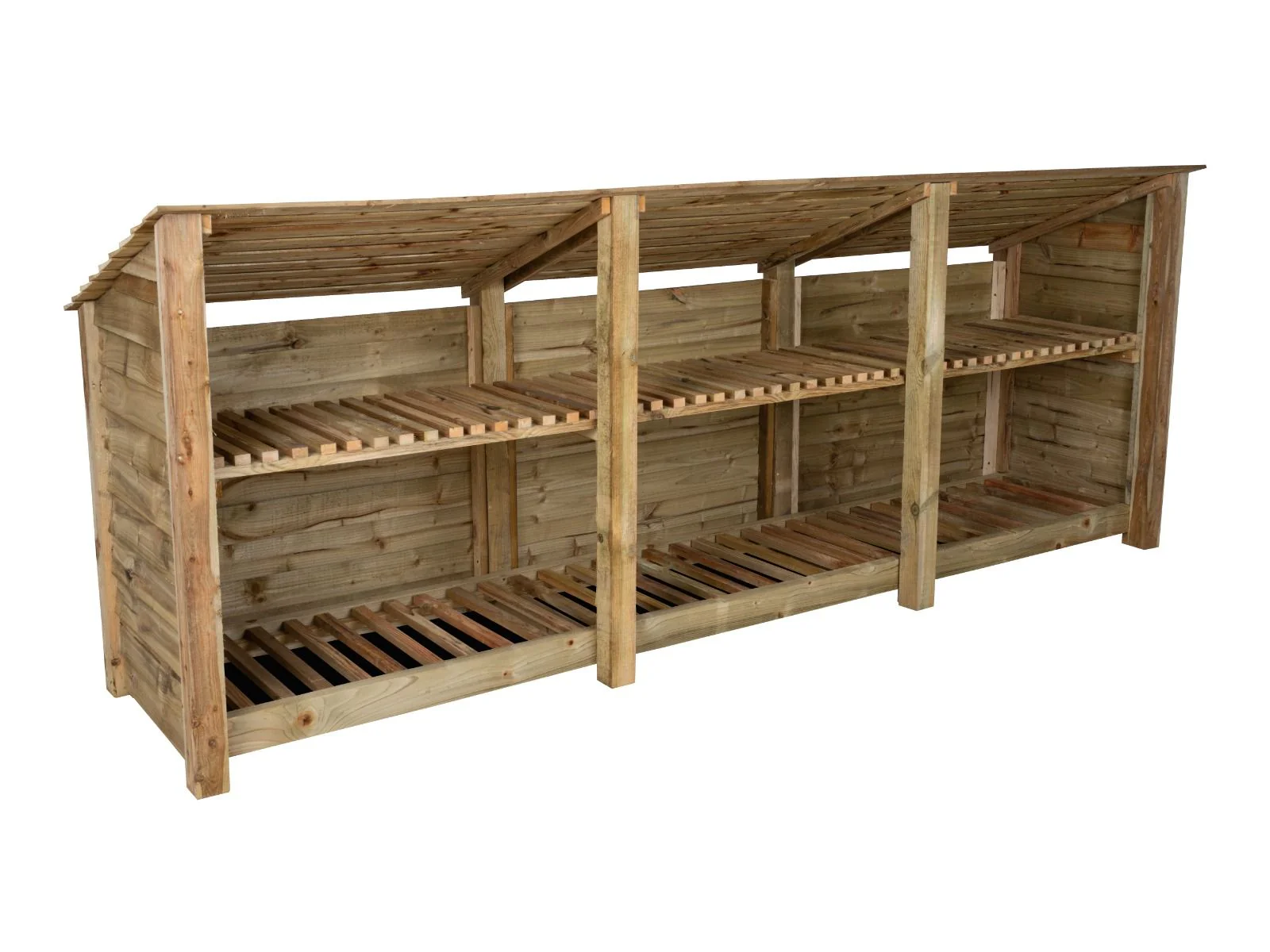 Wooden Log Store (Roof Sloping Back) with Shelf W-335cm, H-126cm or 180cm, D-88cm - Image 5
