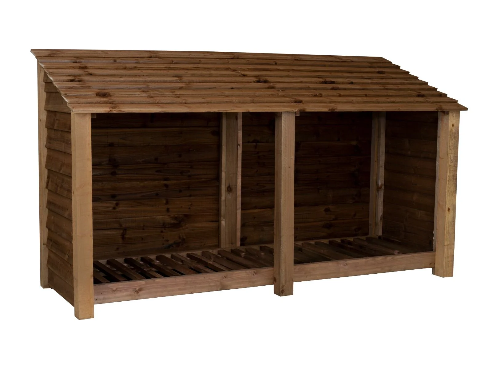 Wooden Log Store W-227cm, H-126cm or 180cm, D-88cm - Brown Finish - Image 3