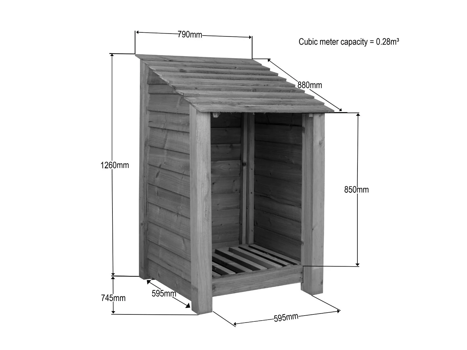 Wooden Log Store W-79cm, H-126cm or 180cm, D-88cm - Brown Finish - Image 4