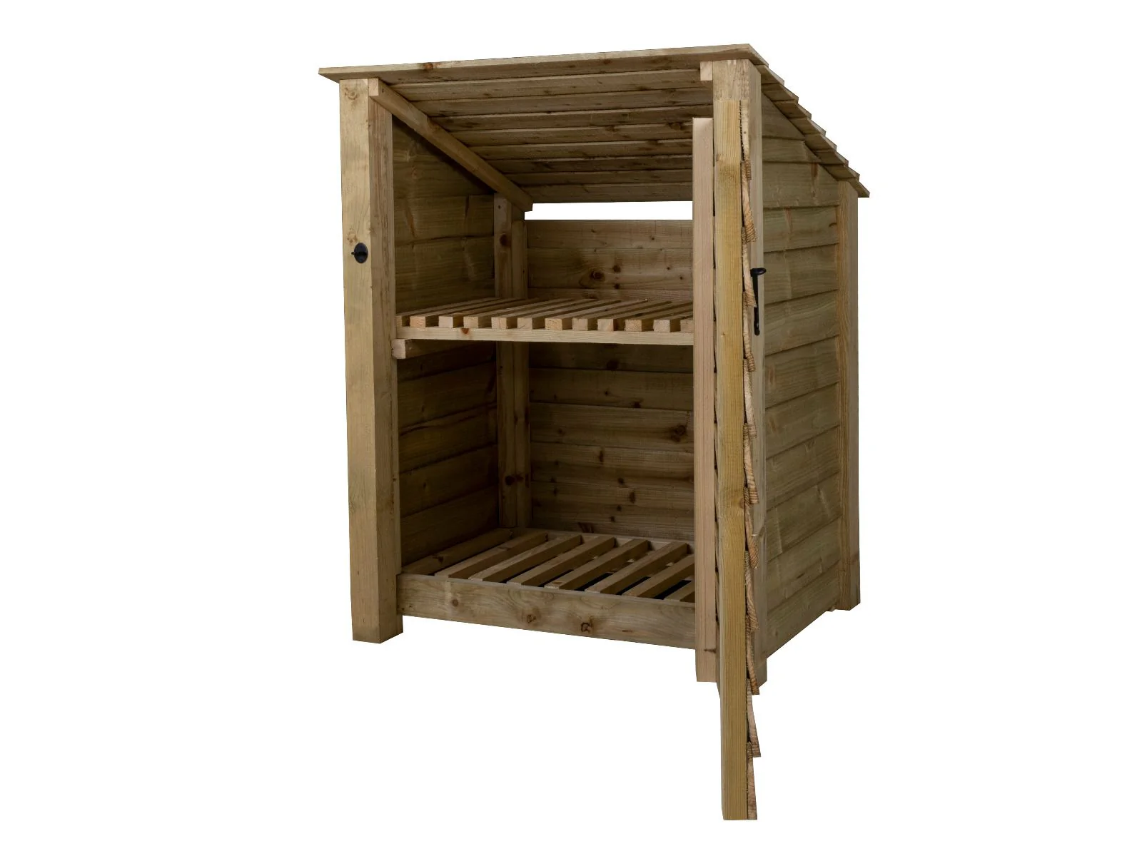 Wooden Log Store with Door and Shelf (Roof Sloping Back) W-99cm, H-126cm Or 180cm, D-88cm - Image 4