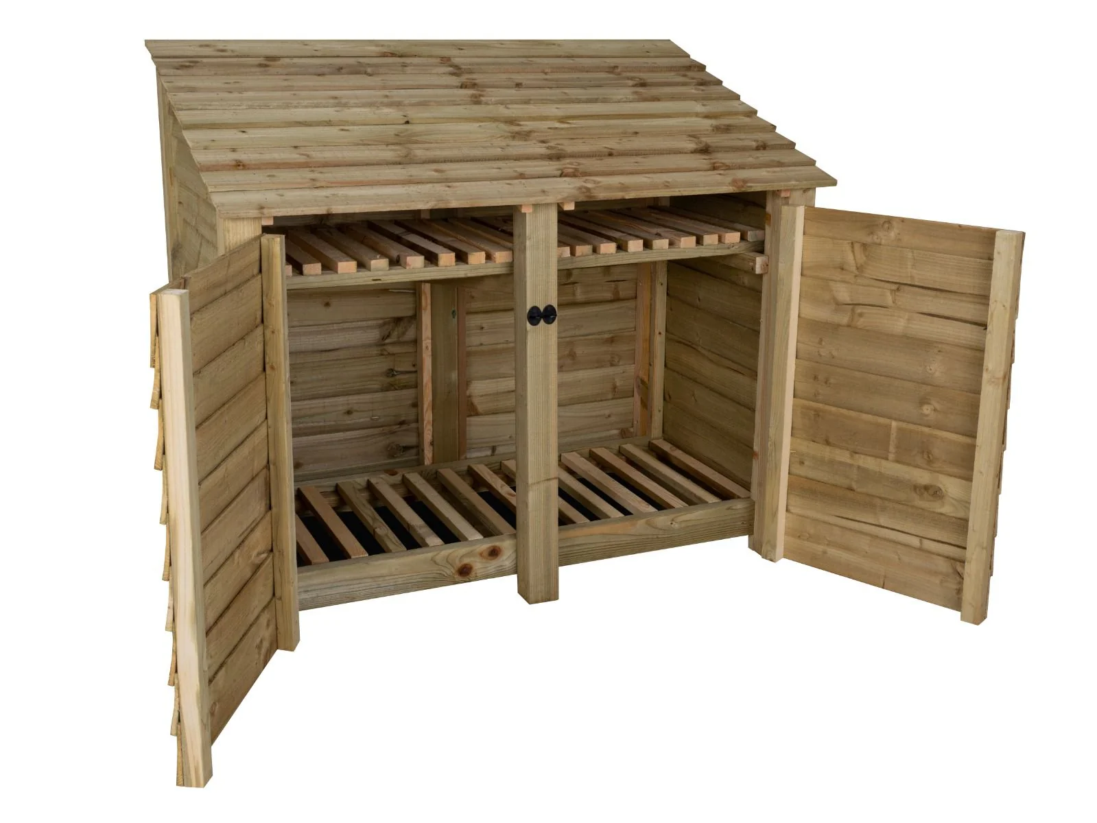 Wooden Log Store with Door and Shelf W-146cm, H-126cm or 180cm, D-88cm - Image 6