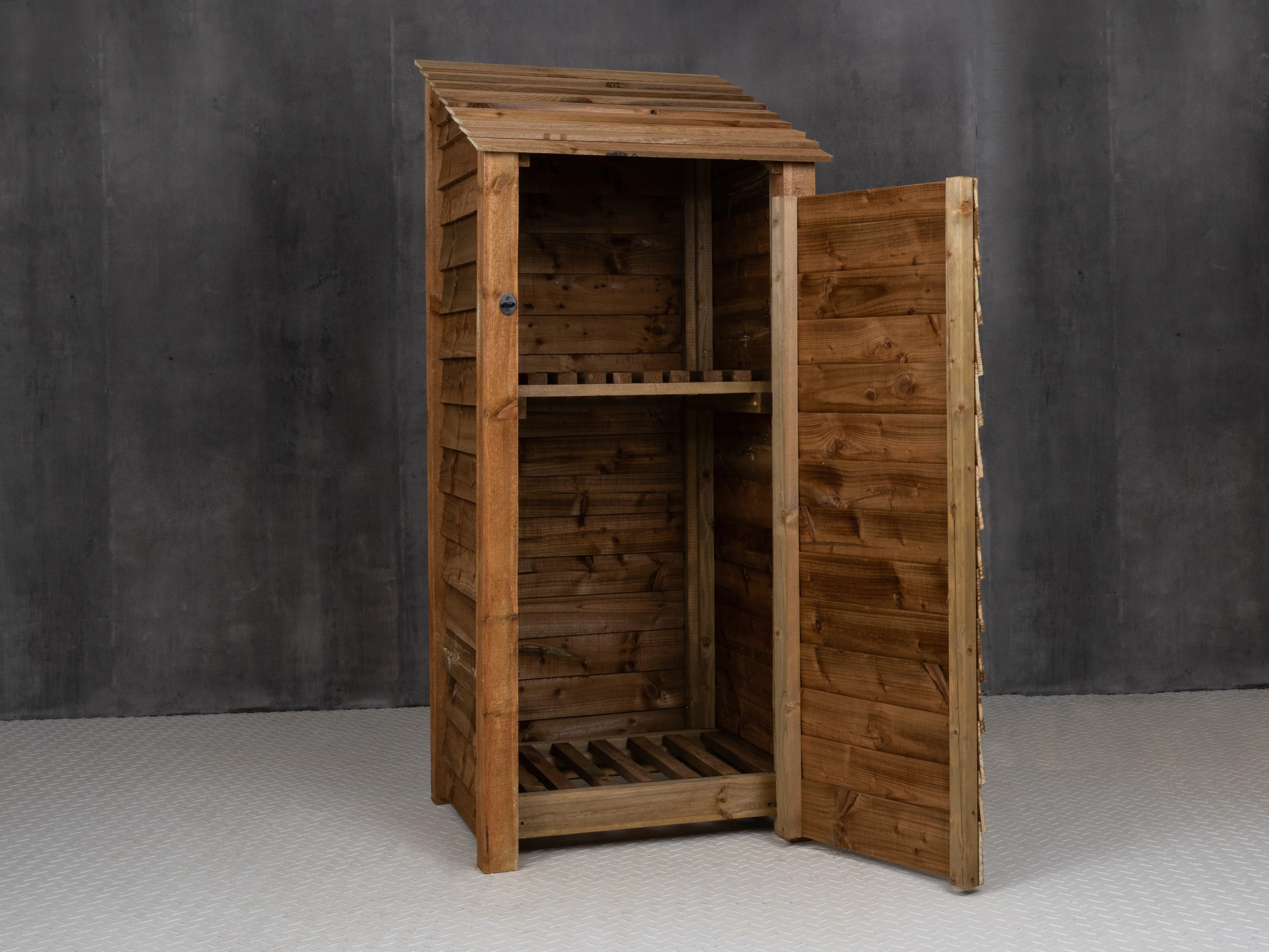 Wooden Log Store with Door and Shelf W-79cm, H-126cm or 180cm, D-88cm - Brown Finish - Image 4