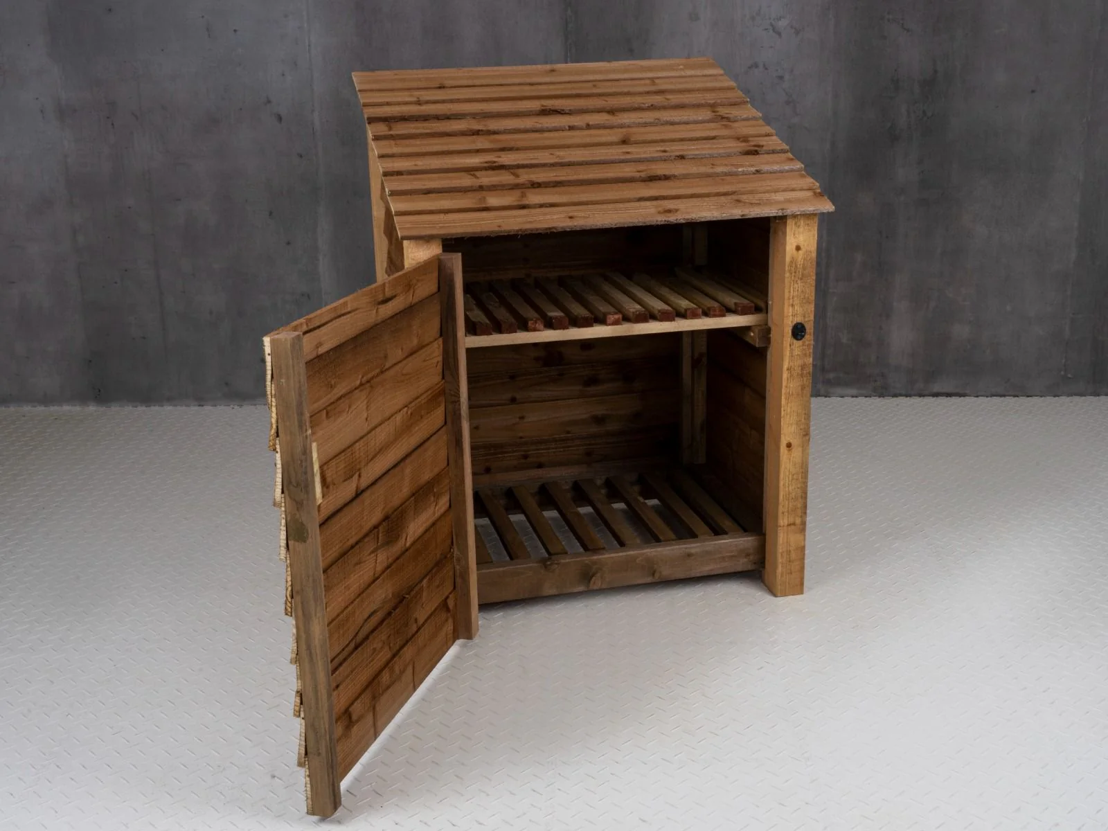 Wooden Log Store with Door and Shelf W-99cm, H-126cm Or 180cm, D-88cm - Brown Finish - Image 4