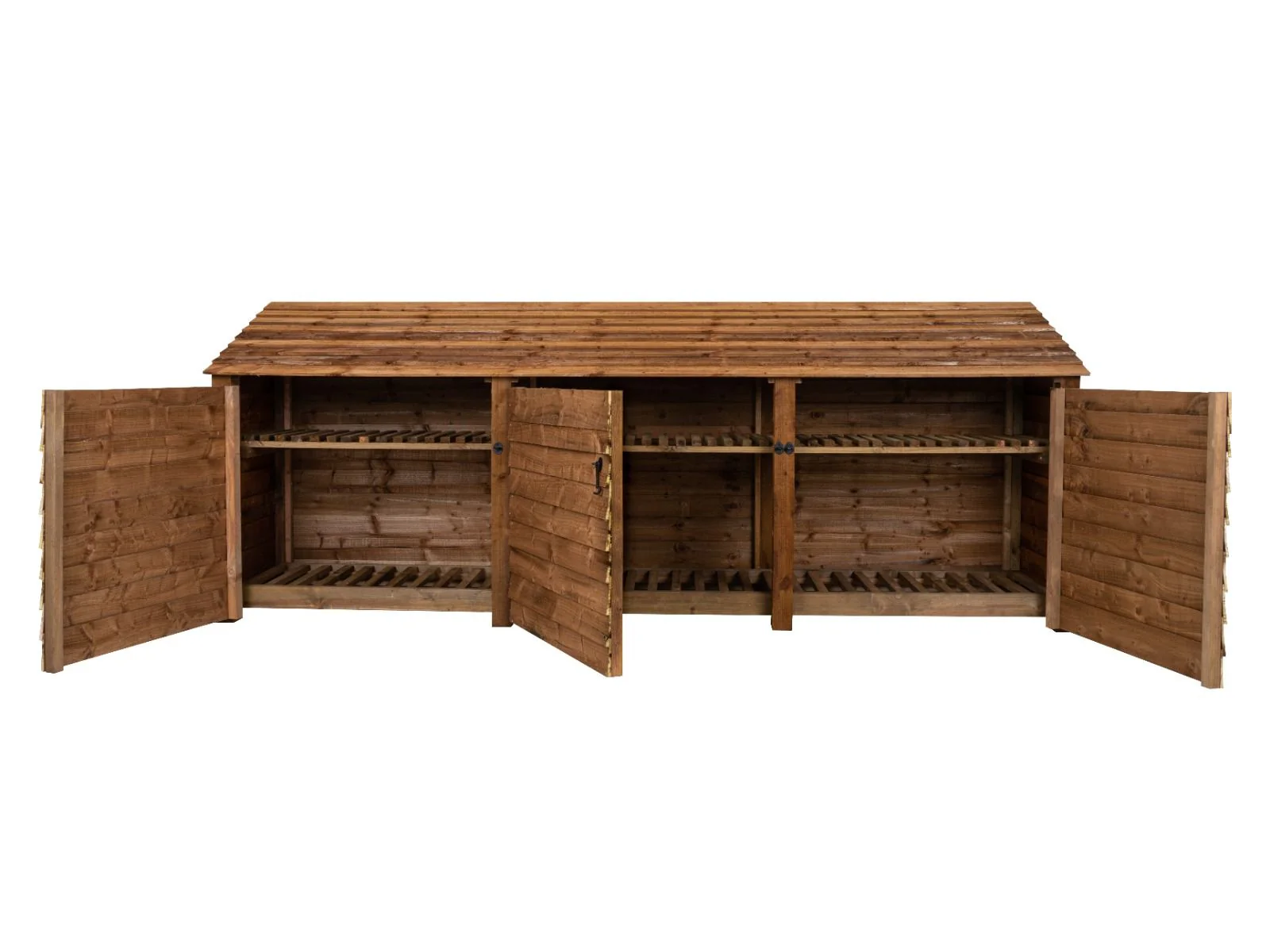 Wooden Log Store with Doors and Shelf W-335cm, H-126cm or 180cm, D-88cm - Brown Finish - Image 5