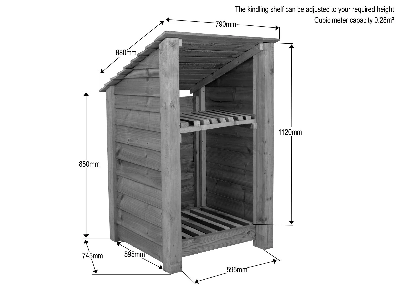 Wooden Log Store with Shelf (Roof Sloping Back) W-79cm, H-126cm or 180cm, D-88cm - Image 4